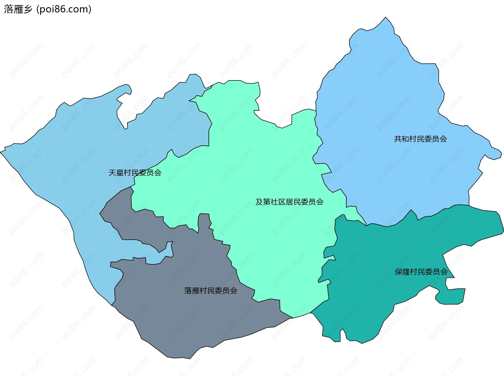 落雁乡边界地图(五级行政区划)