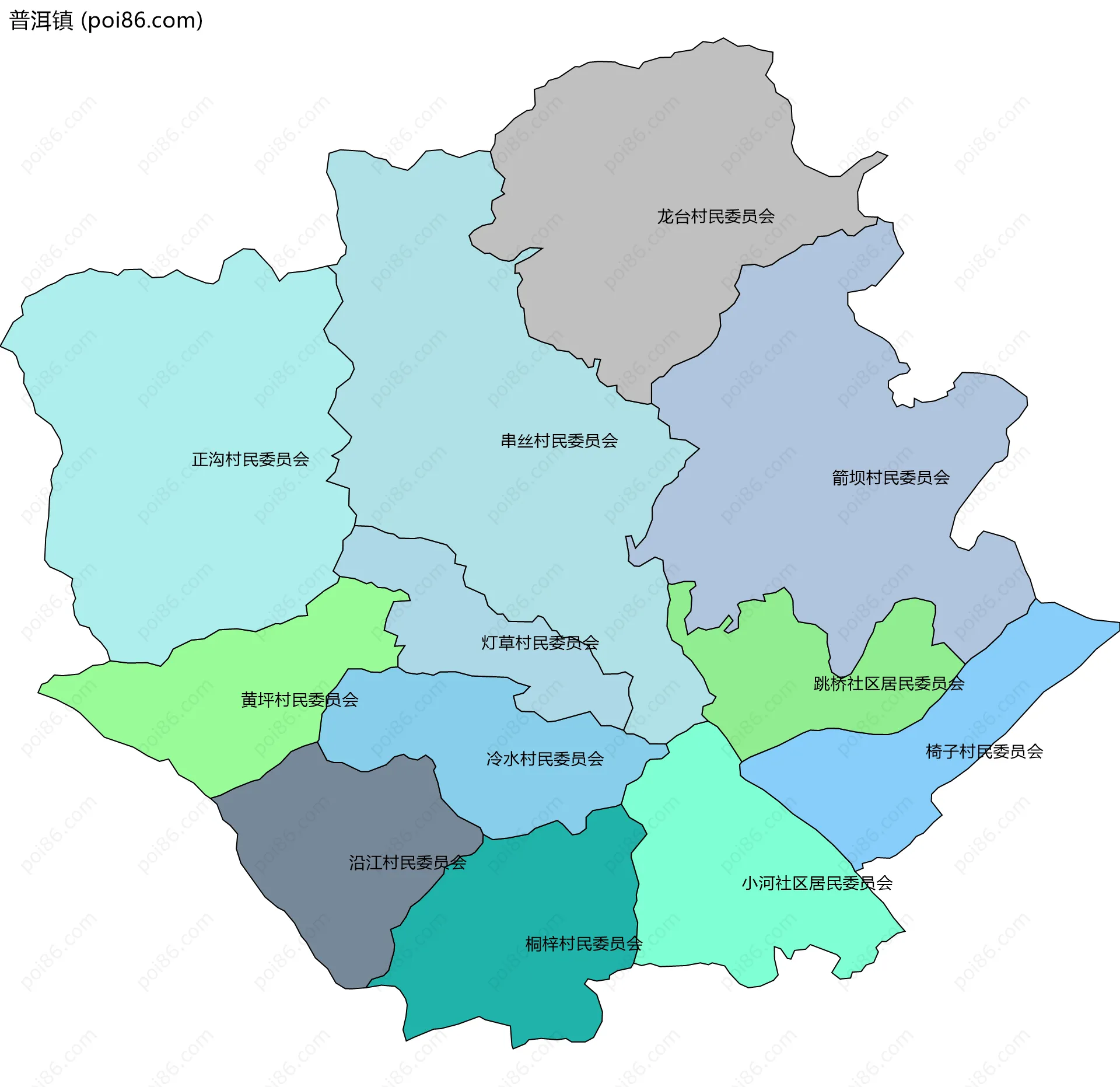 普洱镇边界地图(五级行政区划)