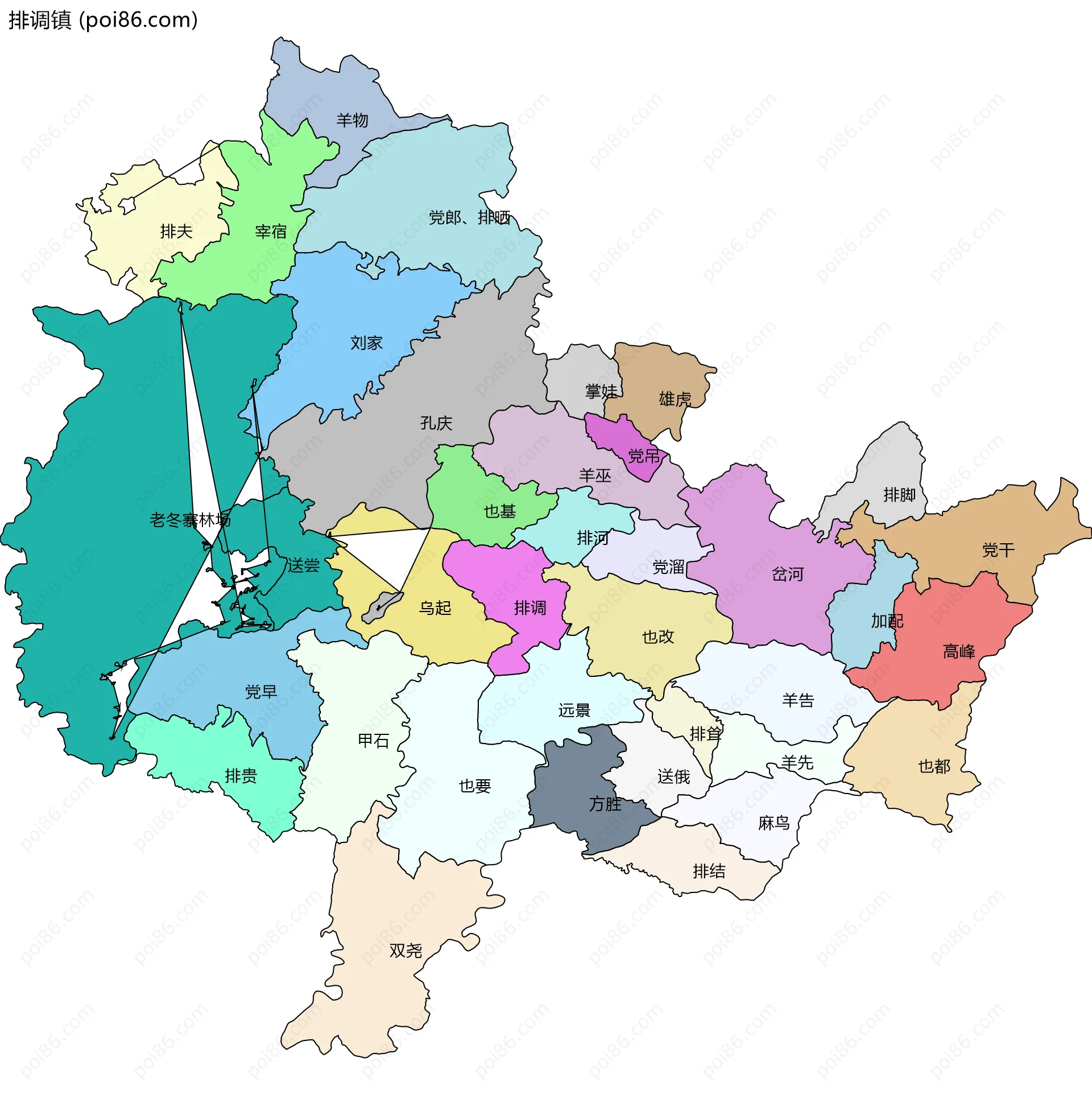 排调镇边界地图(五级行政区划)