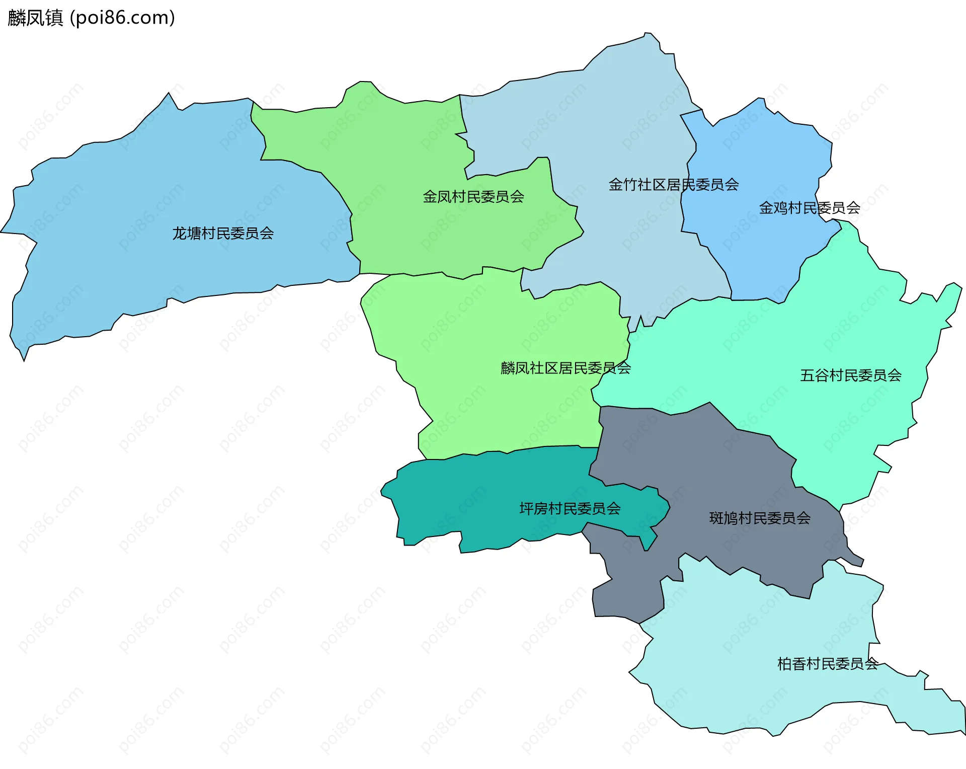 麟凤镇边界地图(五级行政区划)
