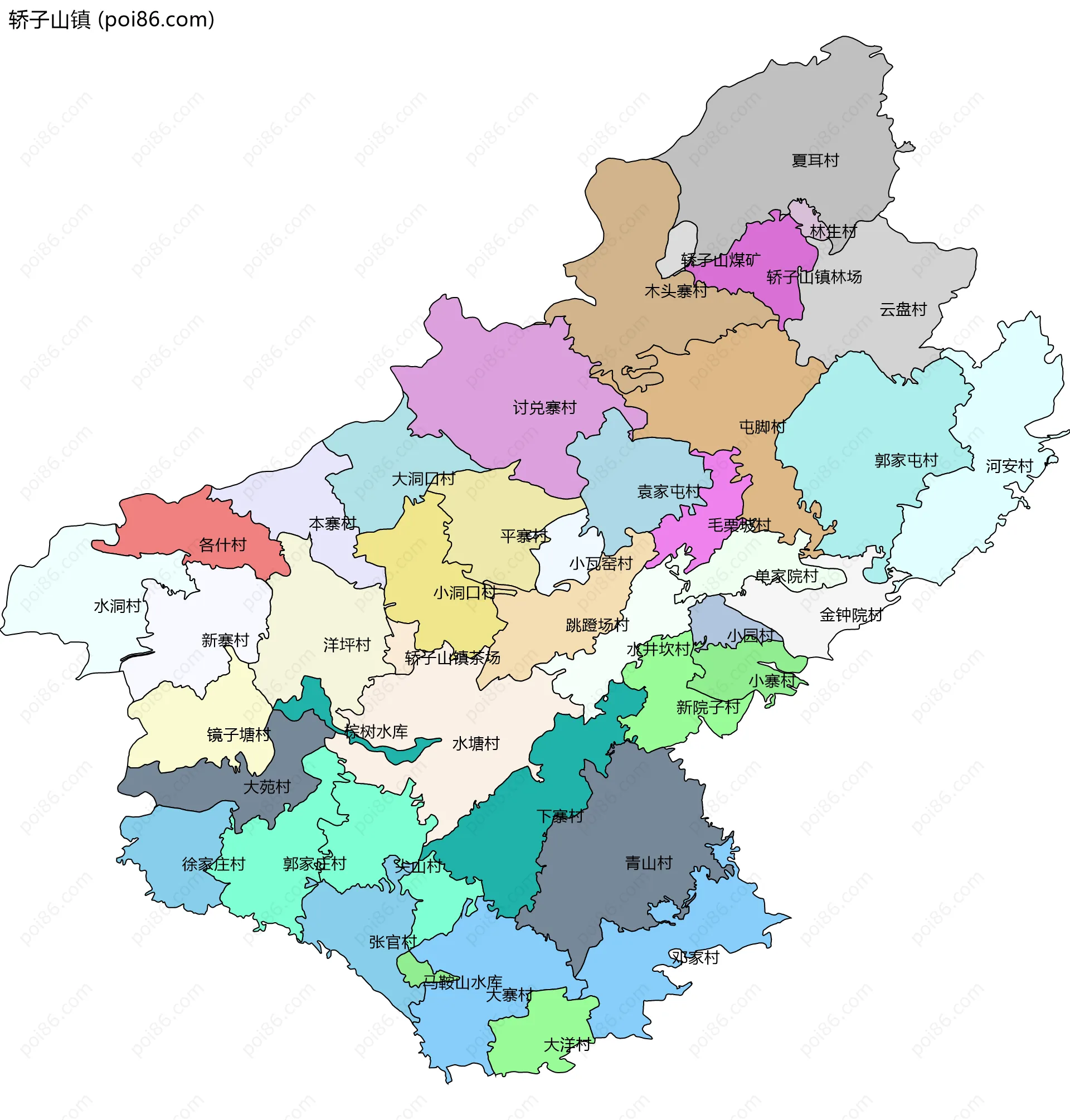 轿子山镇边界地图(五级行政区划)