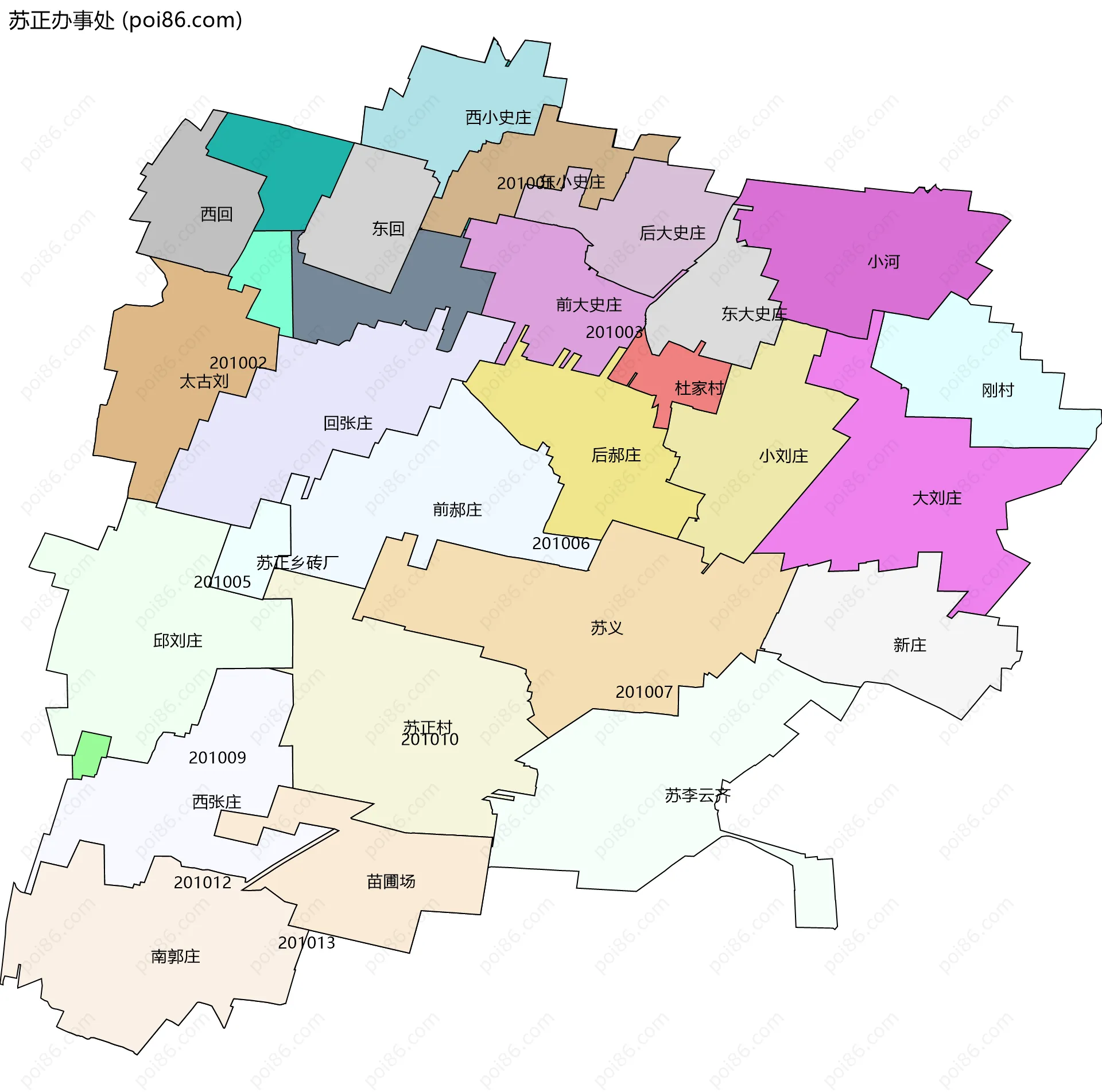苏正办事处边界地图(五级行政区划)