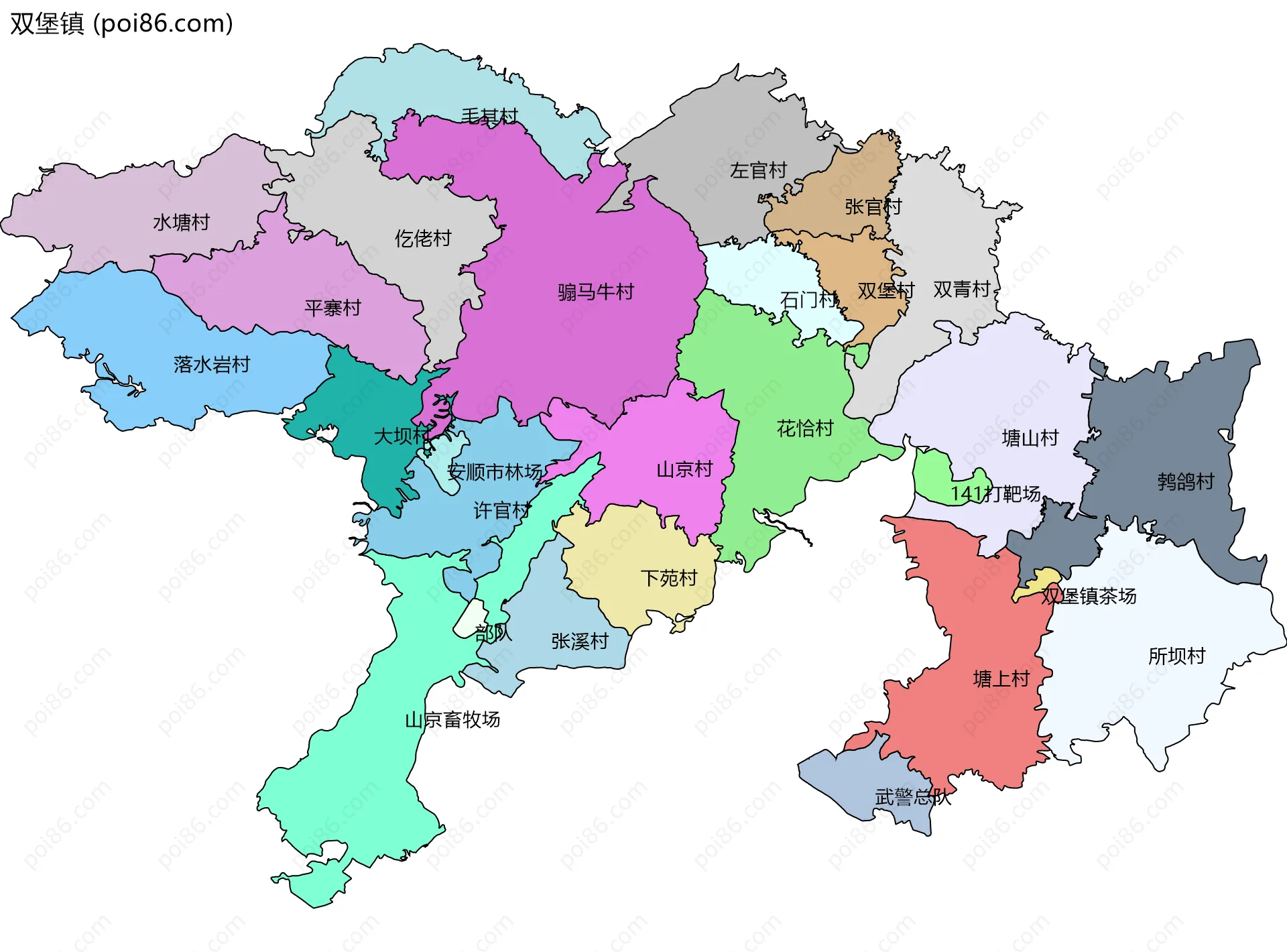 双堡镇边界地图(五级行政区划)