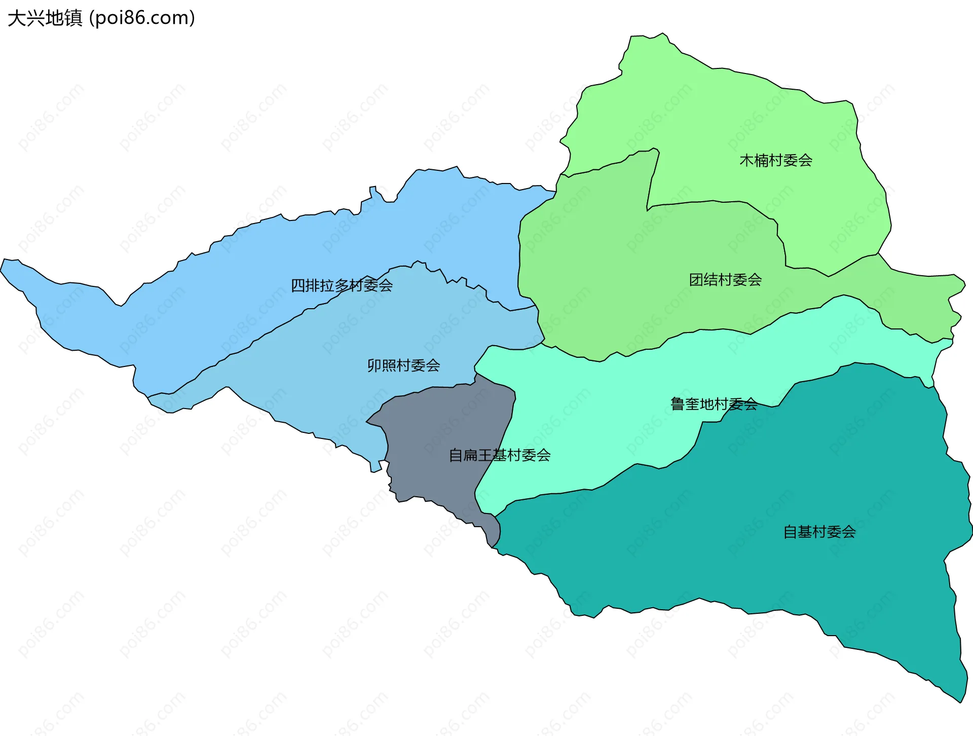 大兴地镇边界地图(五级行政区划)