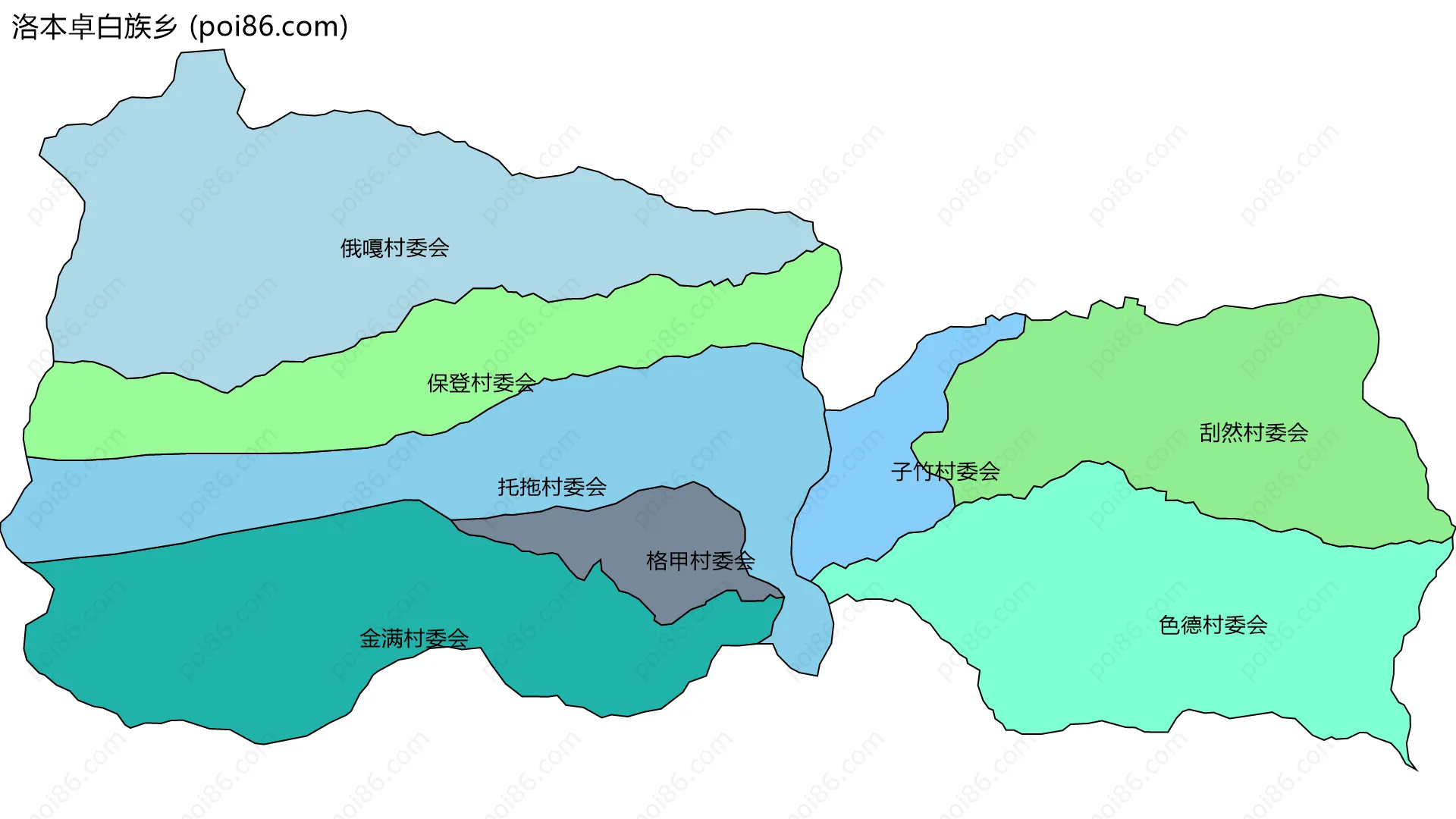 洛本卓白族乡边界地图(五级行政区划)