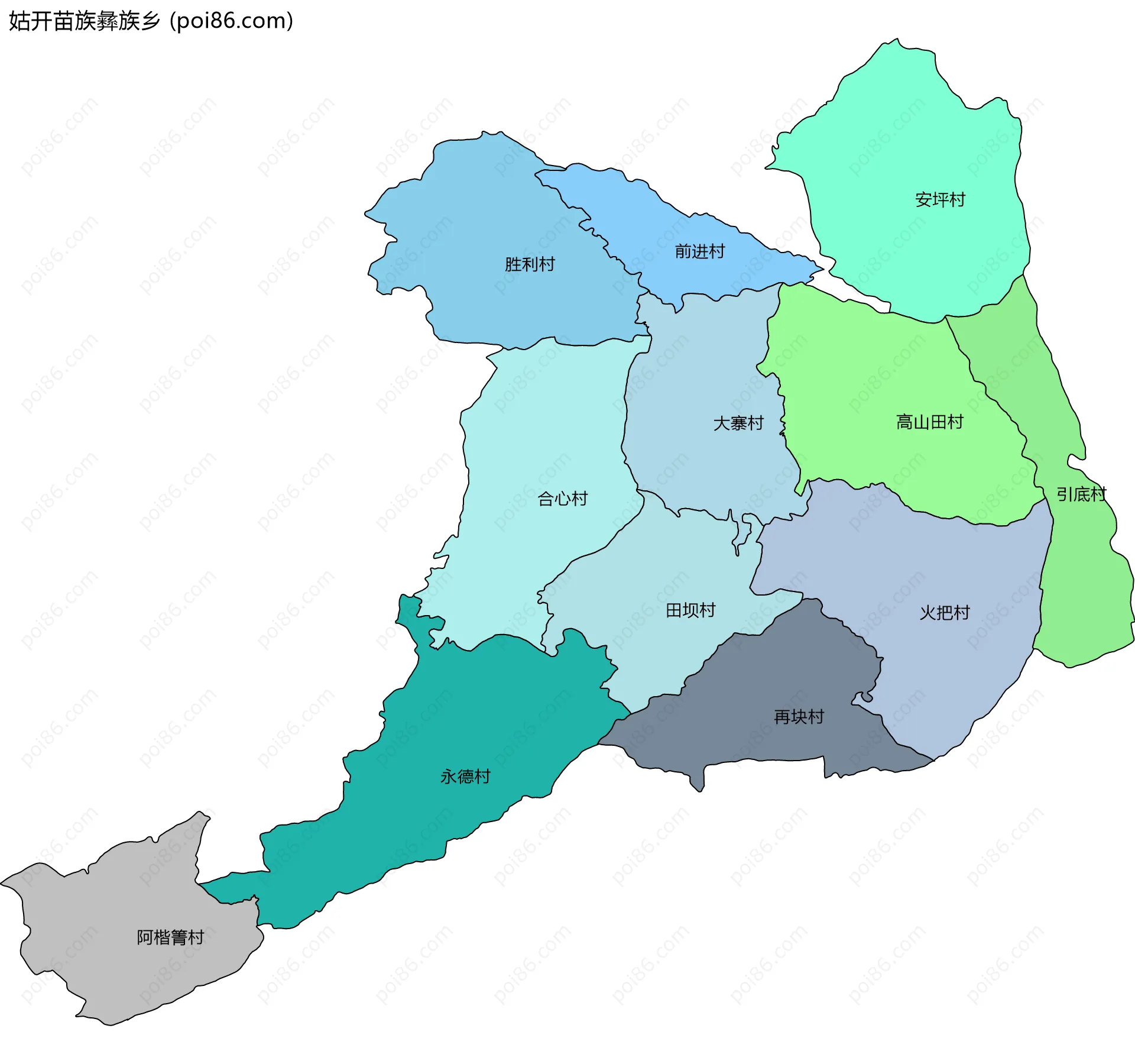 姑开苗族彝族乡边界地图(五级行政区划)