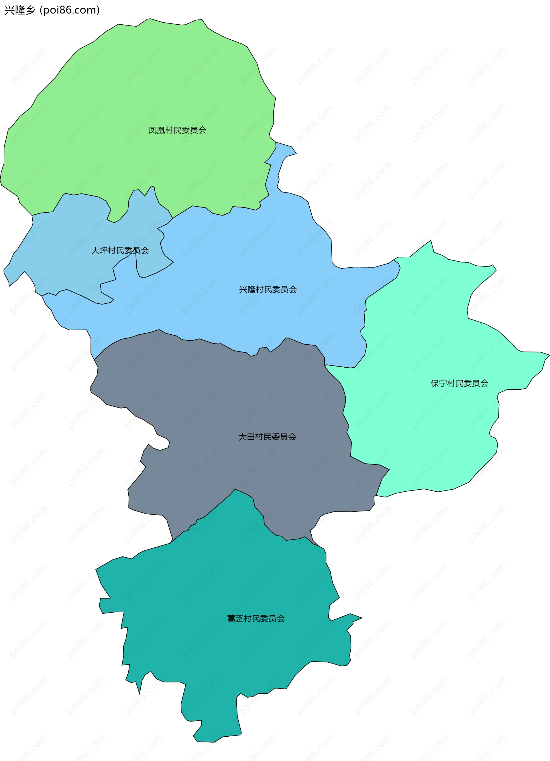 兴隆乡边界地图(五级行政区划)