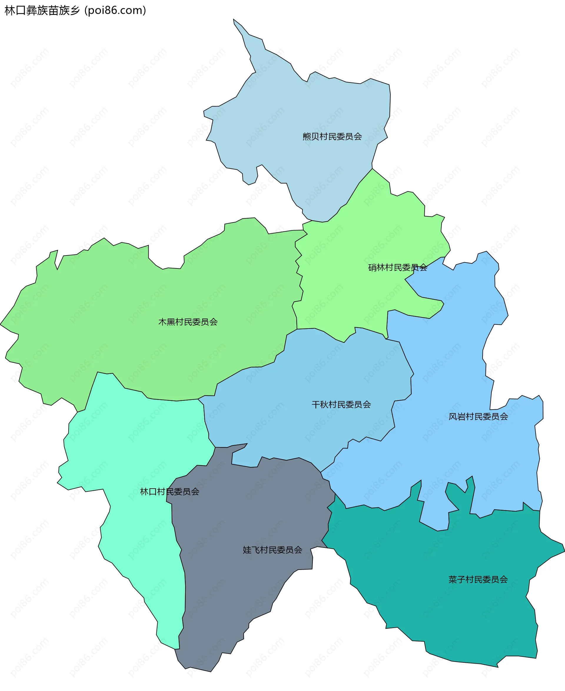 林口彝族苗族乡边界地图(五级行政区划)