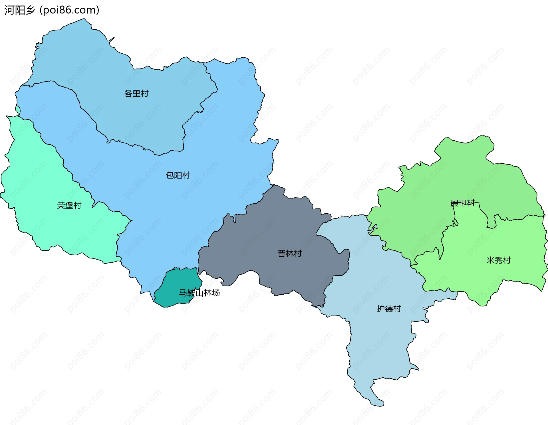 河阳乡边界地图(五级行政区划)