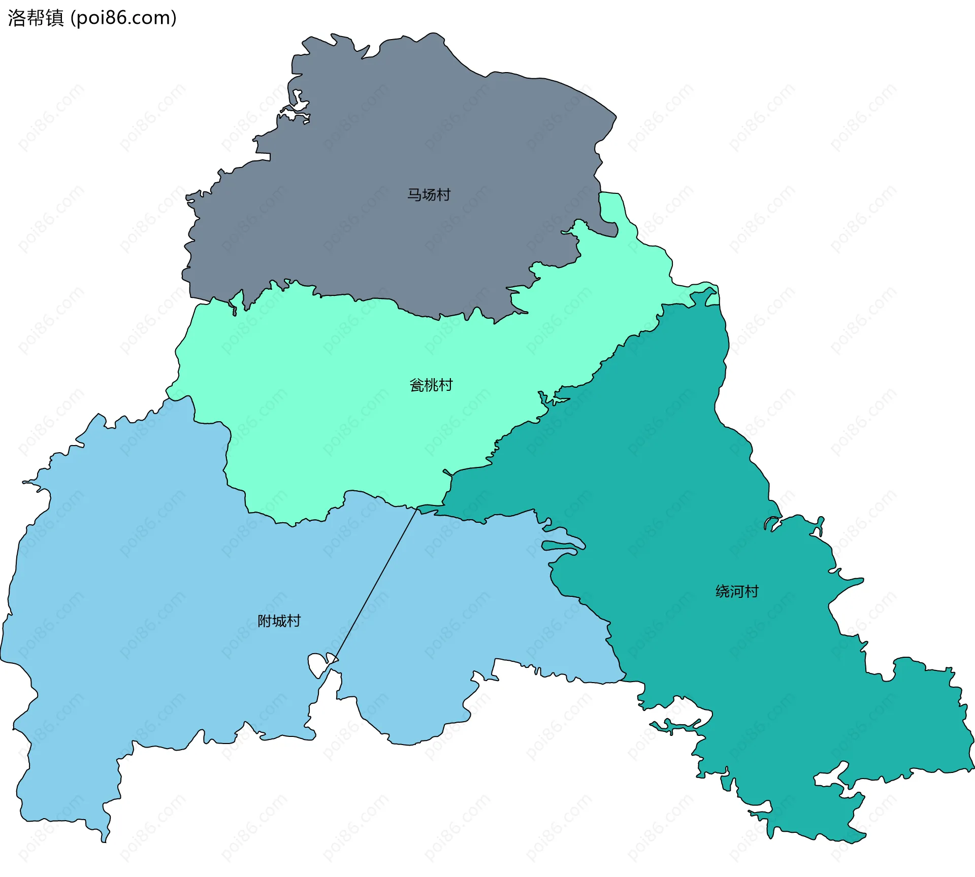 洛帮镇边界地图(五级行政区划)