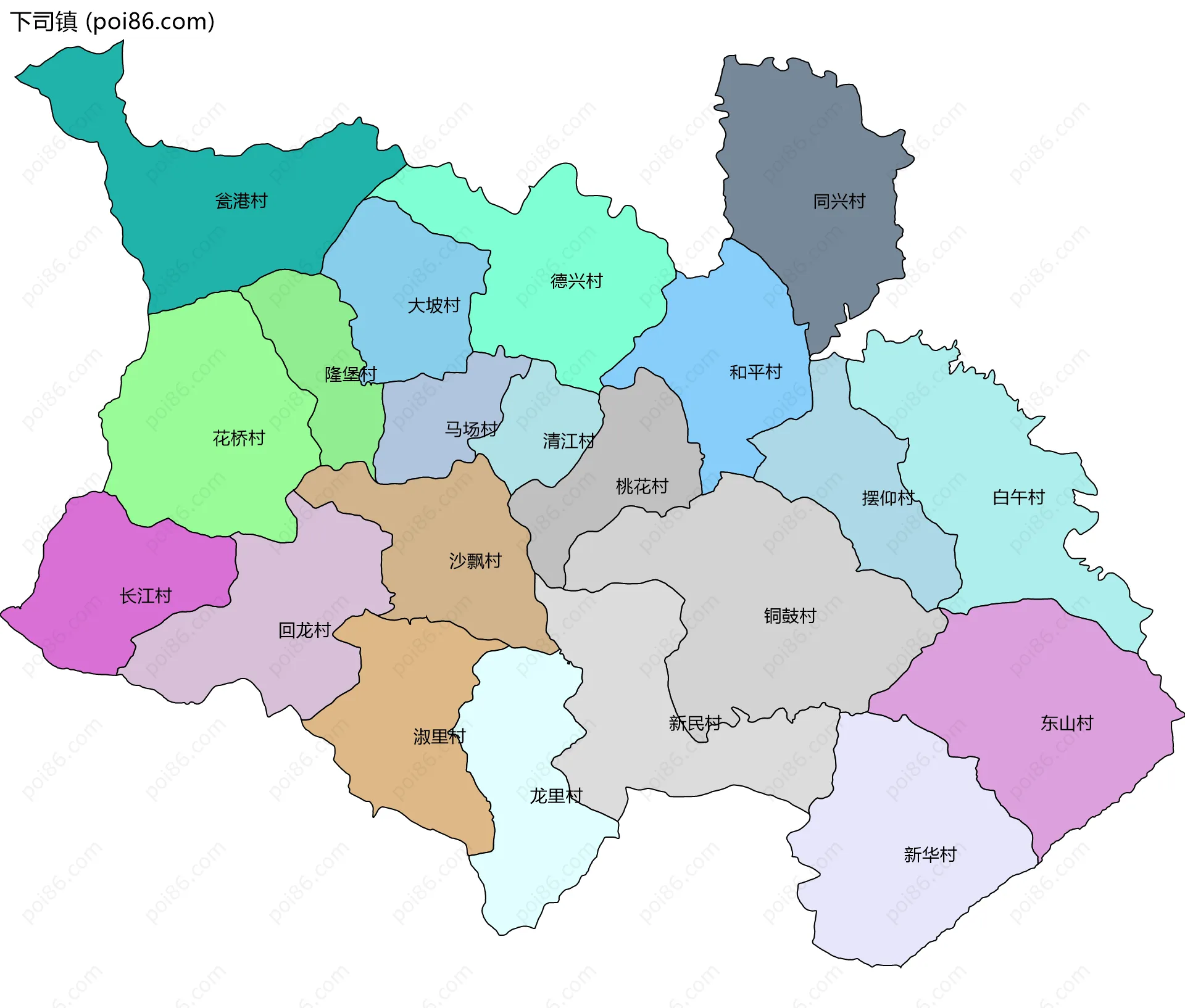 下司镇边界地图(五级行政区划)