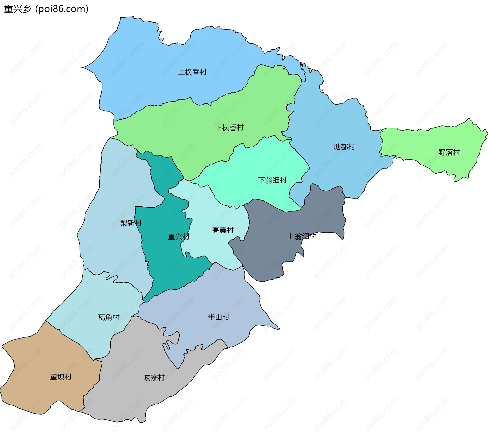 重兴乡边界地图(五级行政区划)