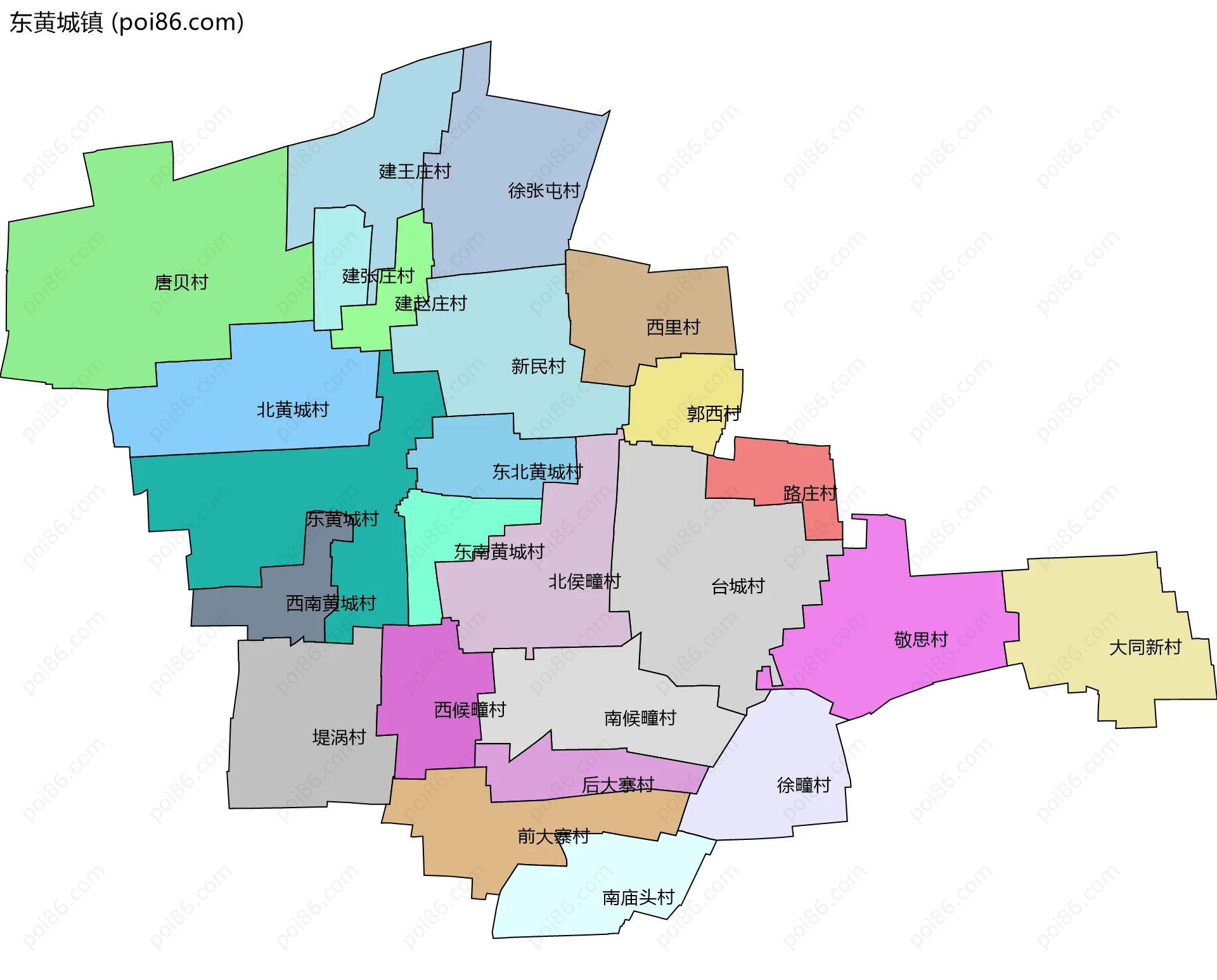 东黄城镇边界地图(五级行政区划)