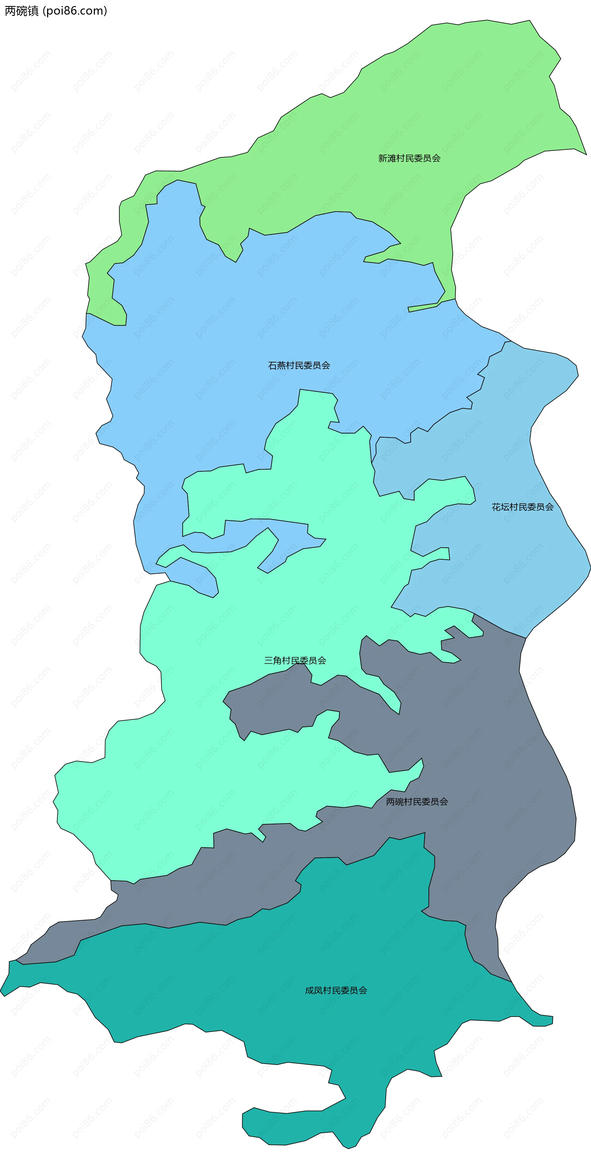 两碗镇边界地图(五级行政区划)