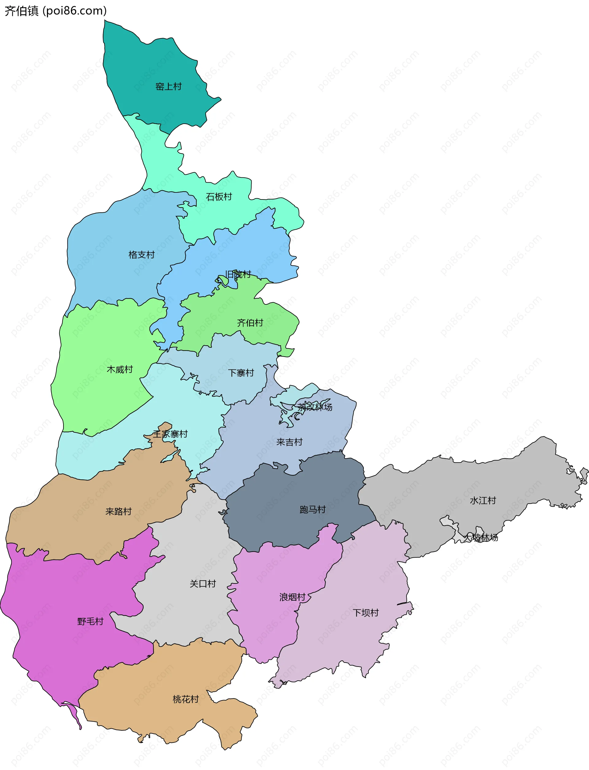 齐伯镇边界地图(五级行政区划)