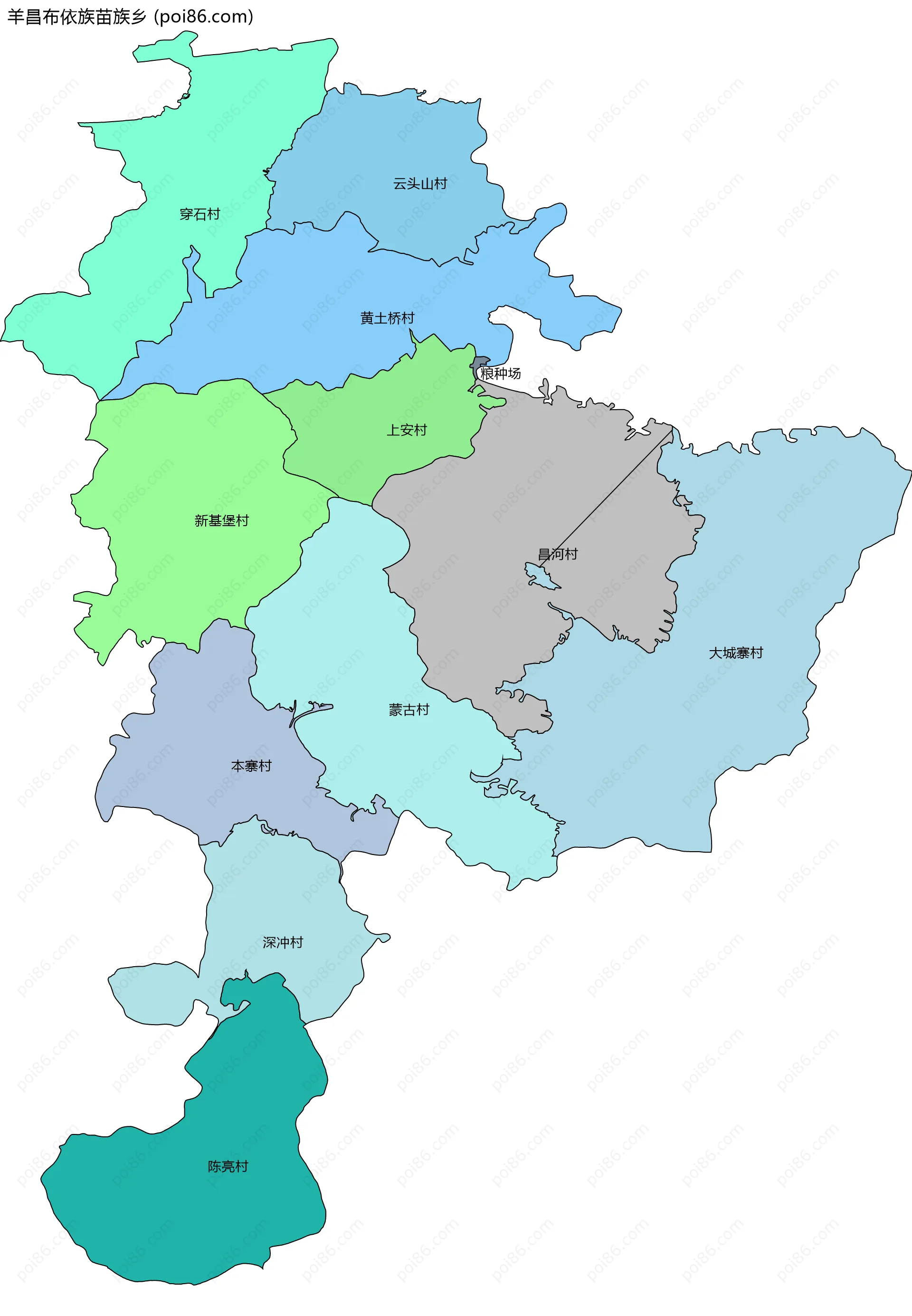 羊昌布依族苗族乡边界地图(五级行政区划)