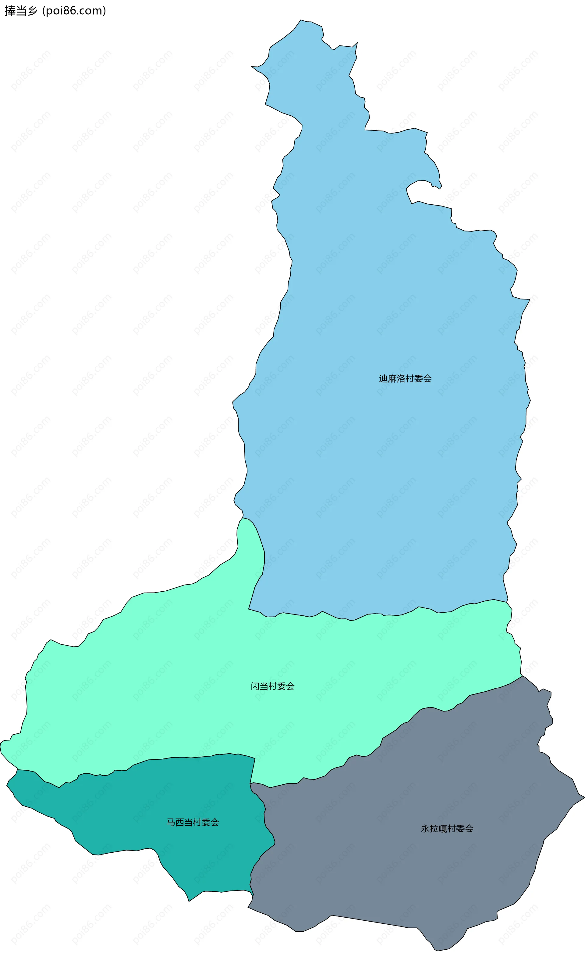 捧当乡边界地图(五级行政区划)