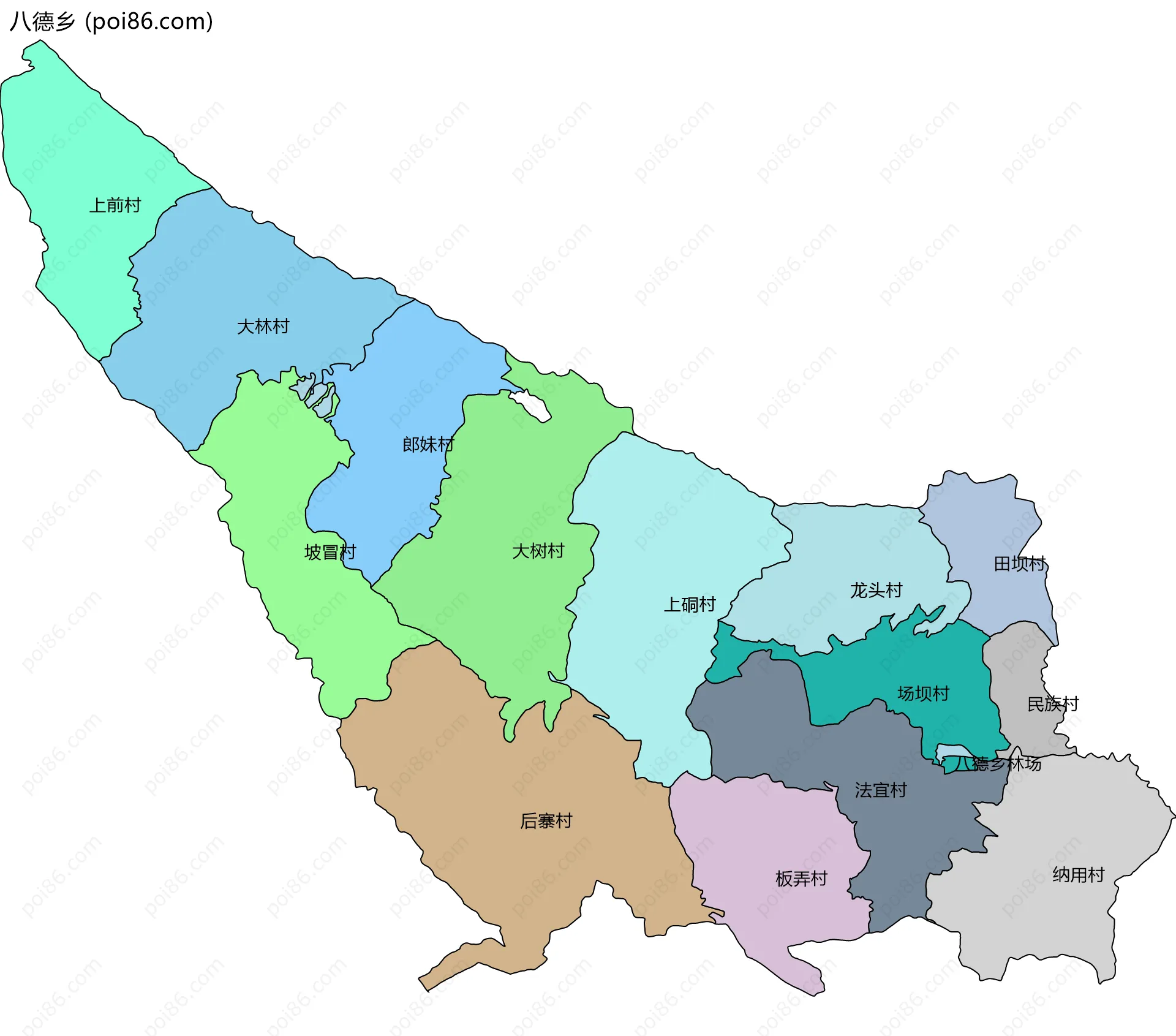 八德乡边界地图(五级行政区划)