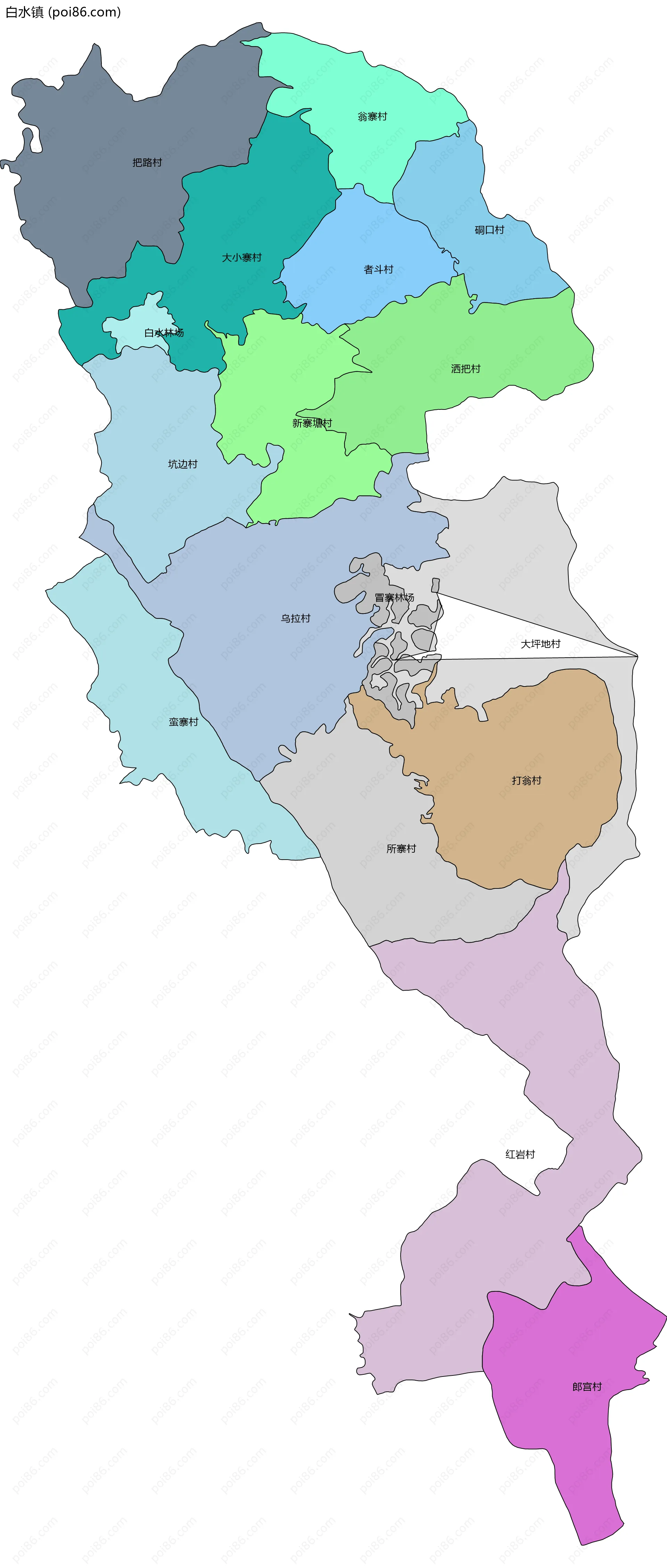 白水镇边界地图(五级行政区划)