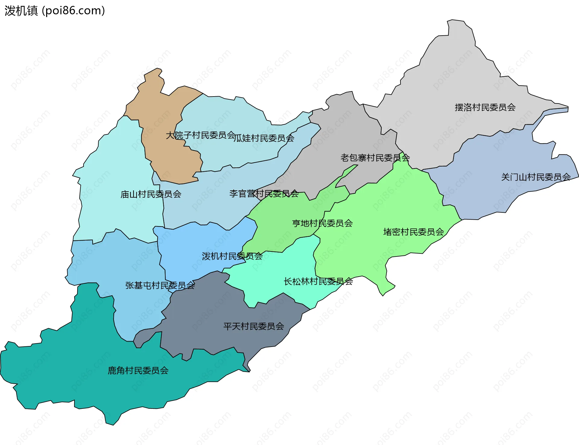 泼机镇边界地图(五级行政区划)