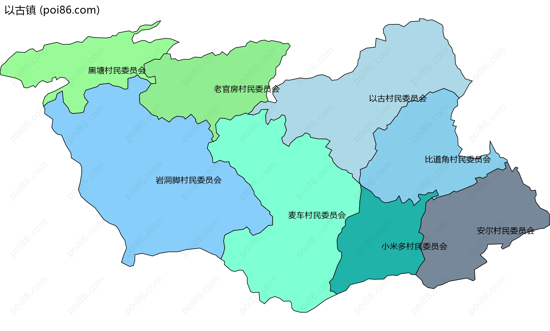 以古镇边界地图(五级行政区划)