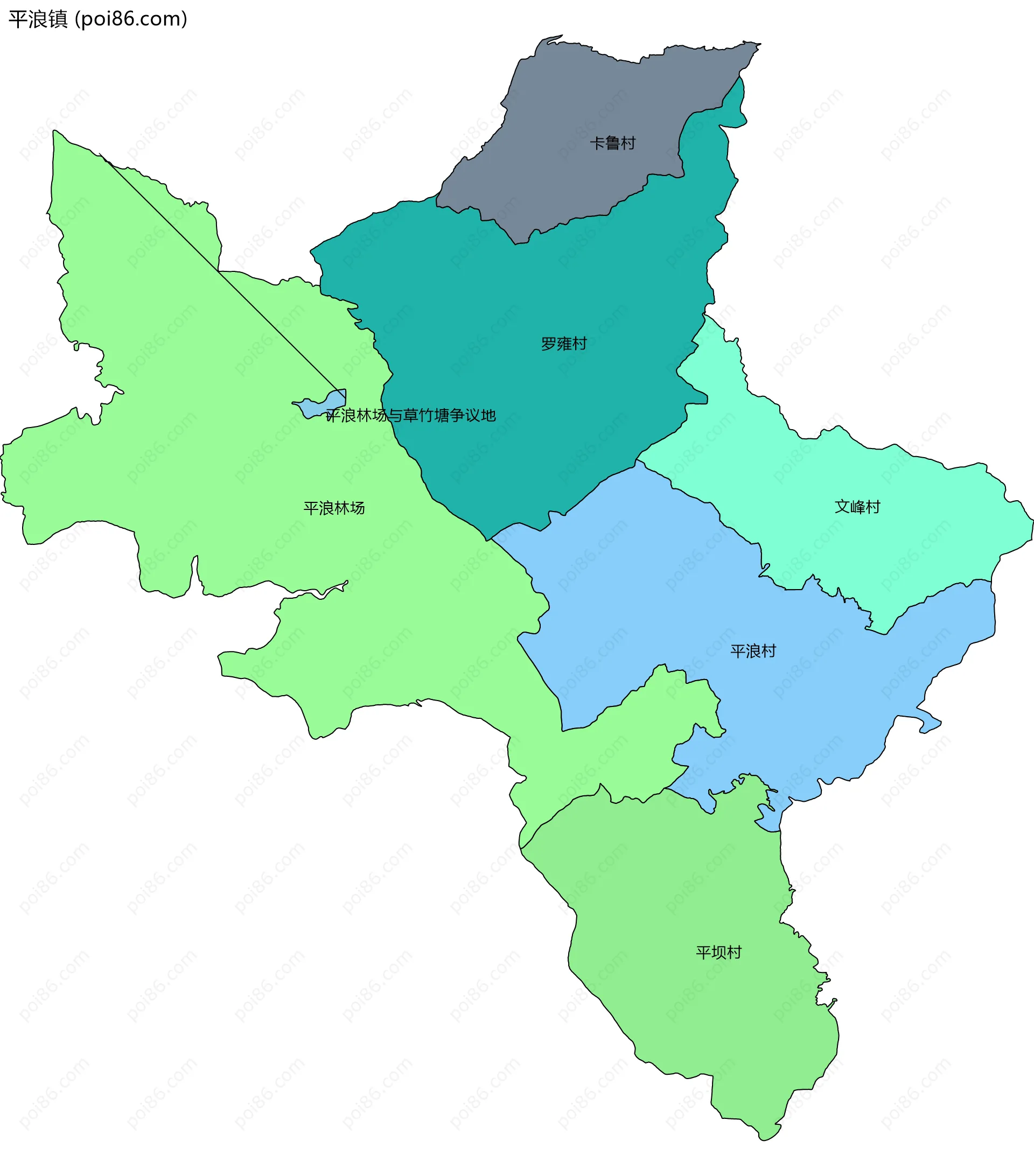 平浪镇边界地图(五级行政区划)