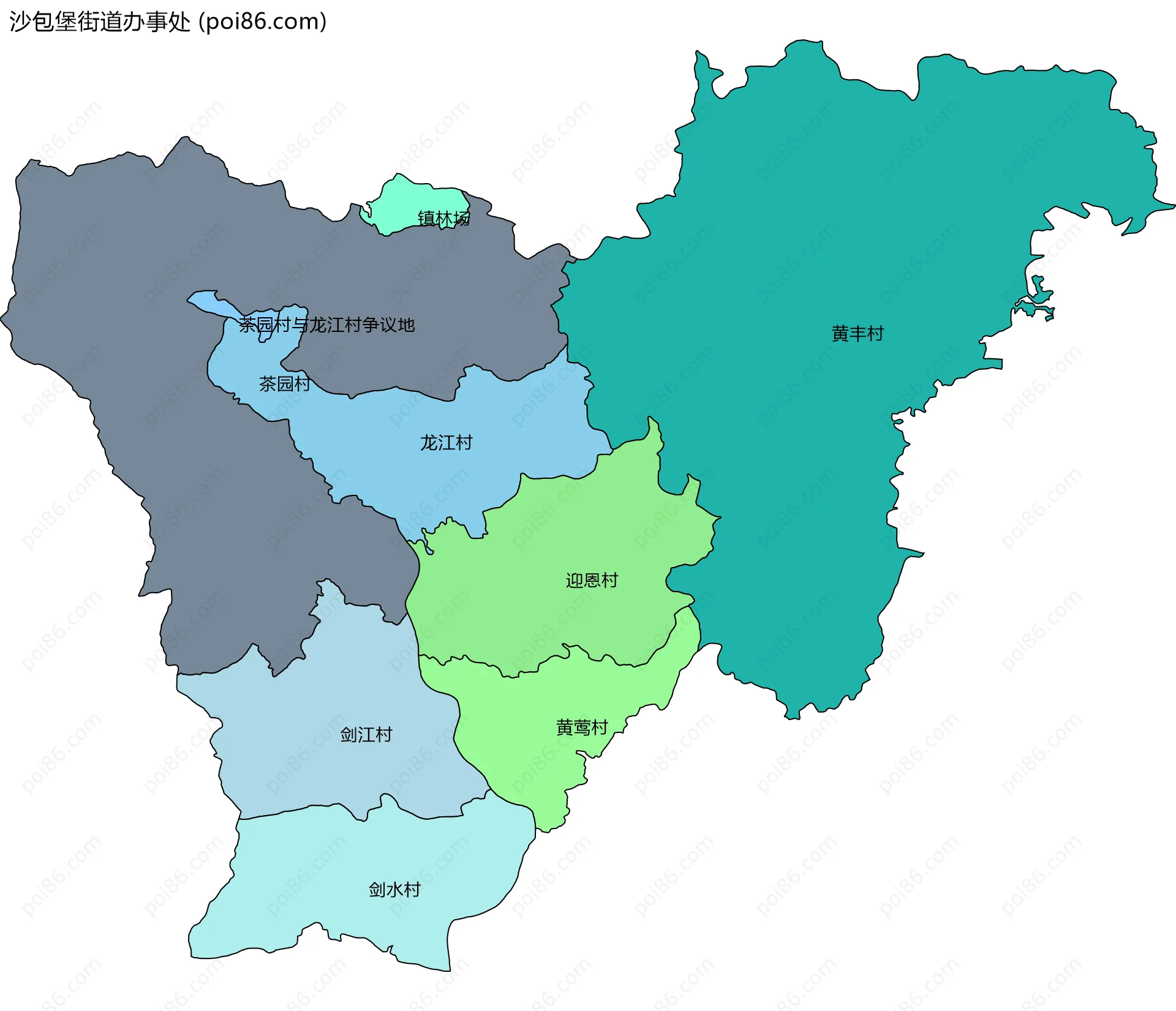沙包堡街道办事处边界地图(五级行政区划)