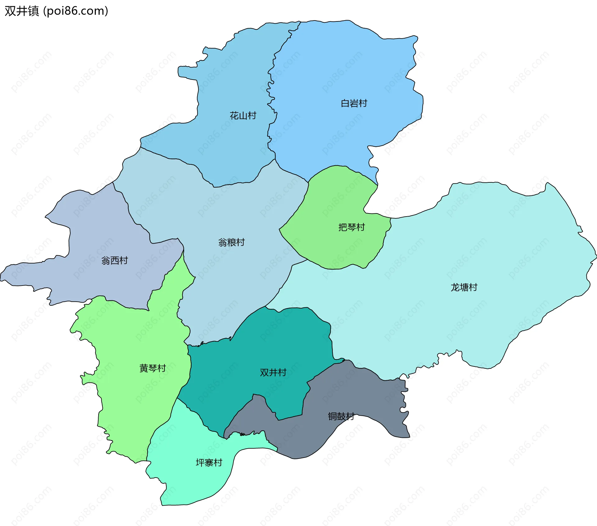 双井镇边界地图(五级行政区划)