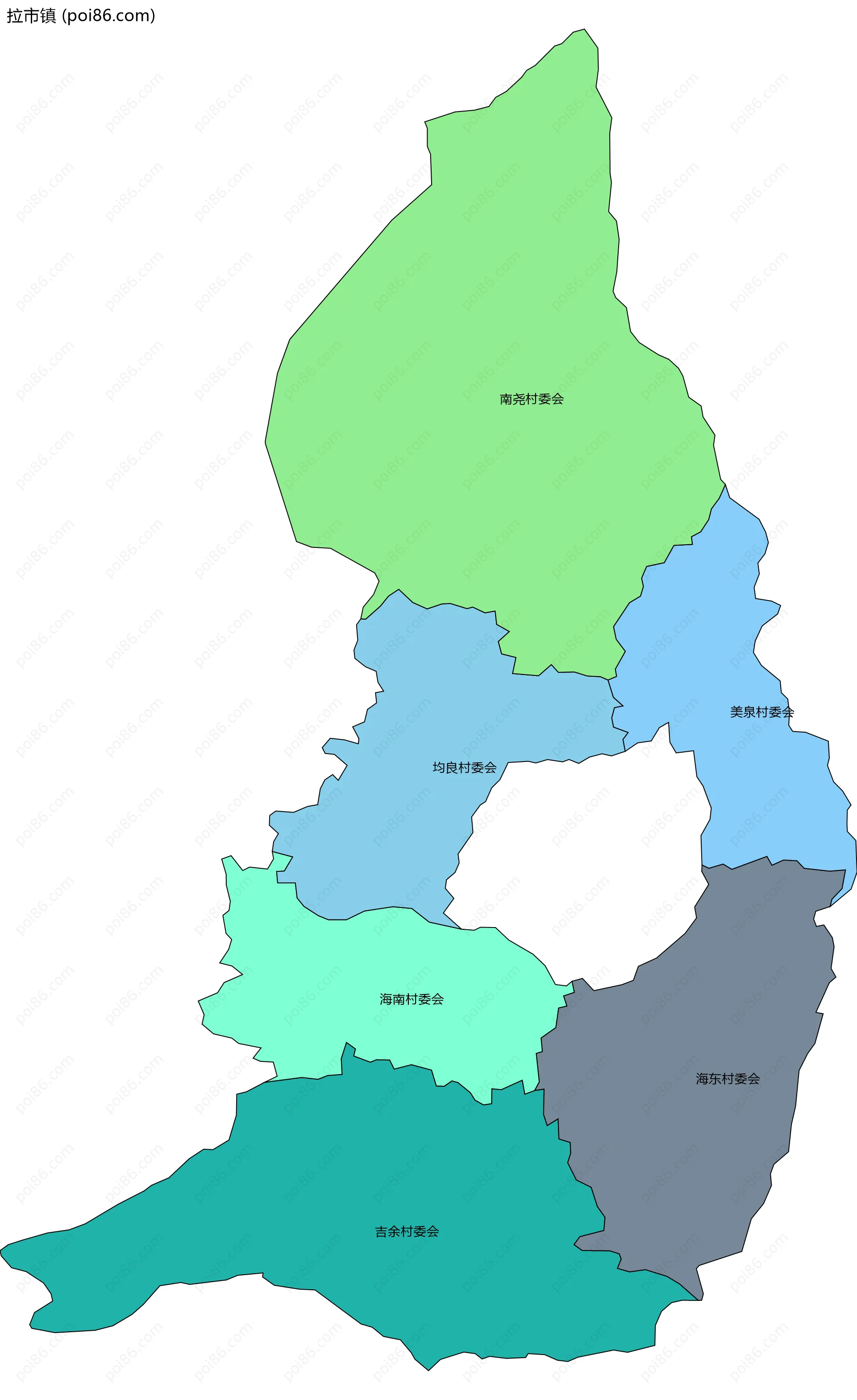 拉市镇边界地图(五级行政区划)