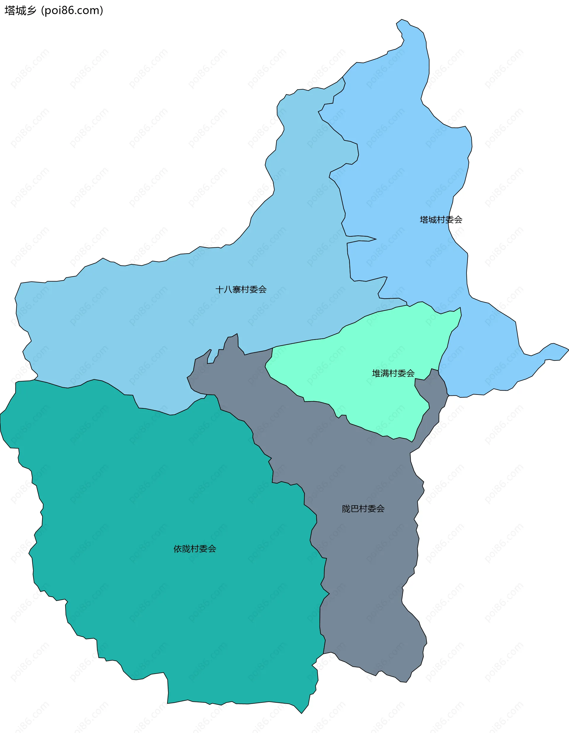 塔城乡边界地图(五级行政区划)