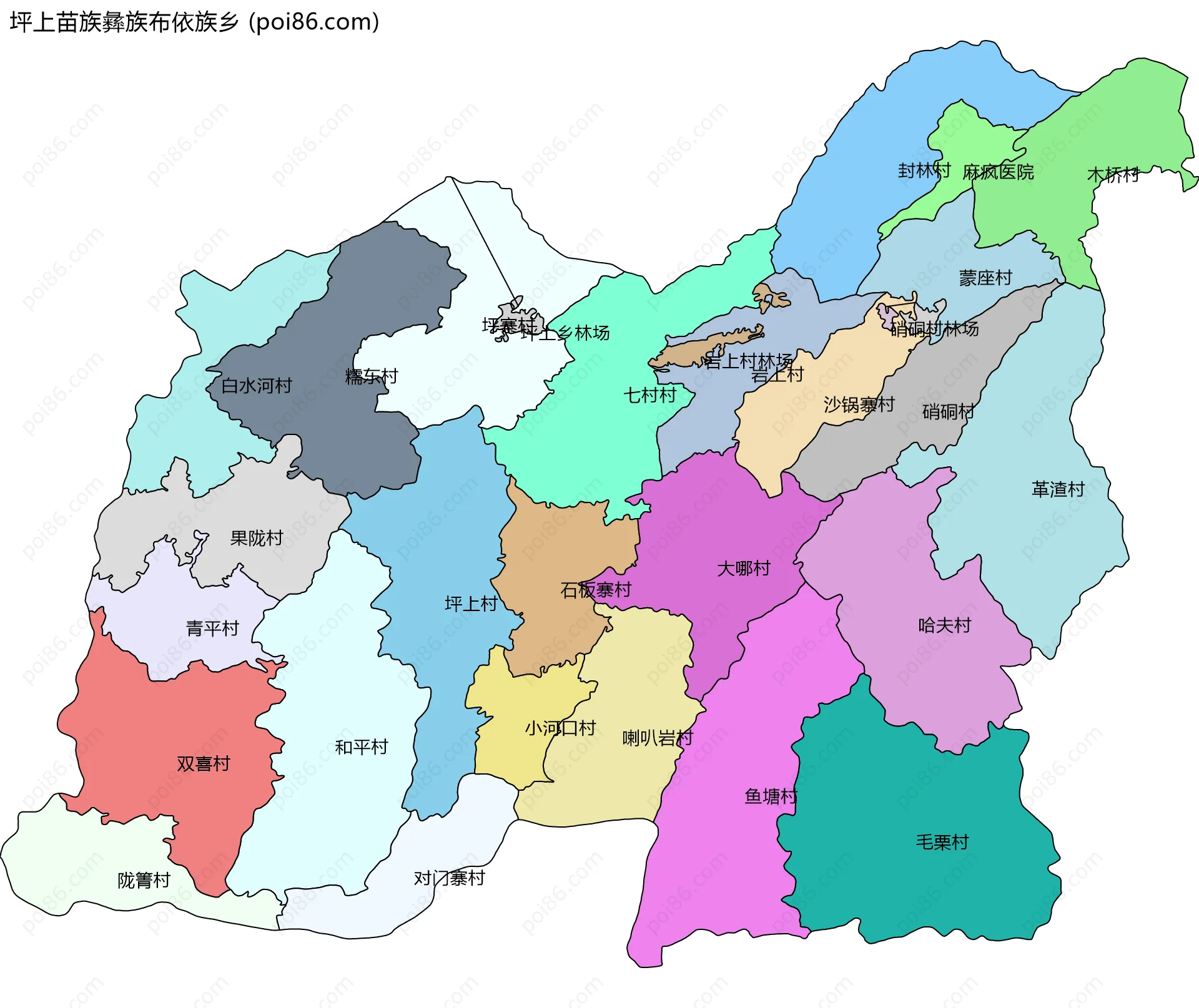 坪上苗族彝族布依族乡边界地图(五级行政区划)