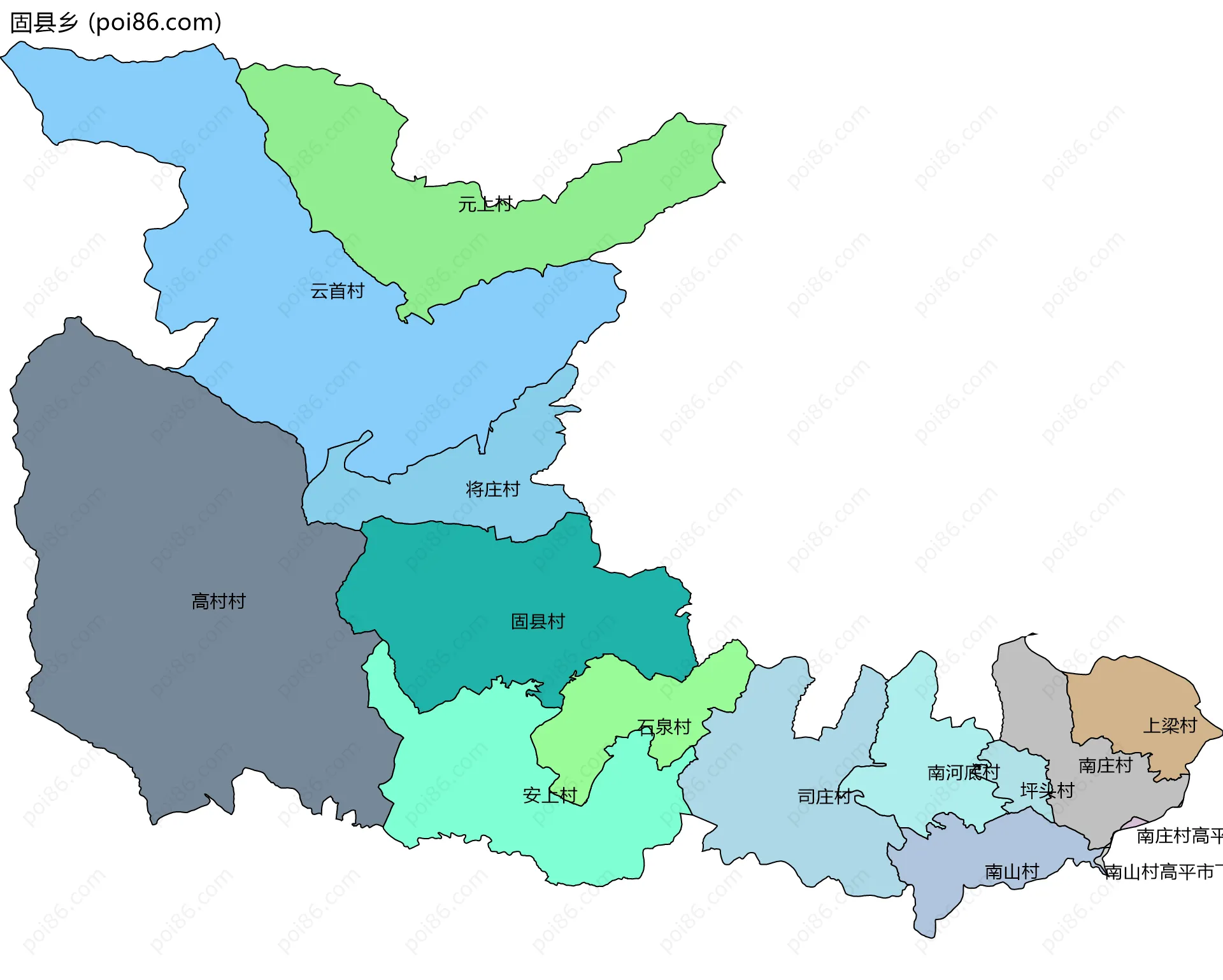 固县乡边界地图(五级行政区划)