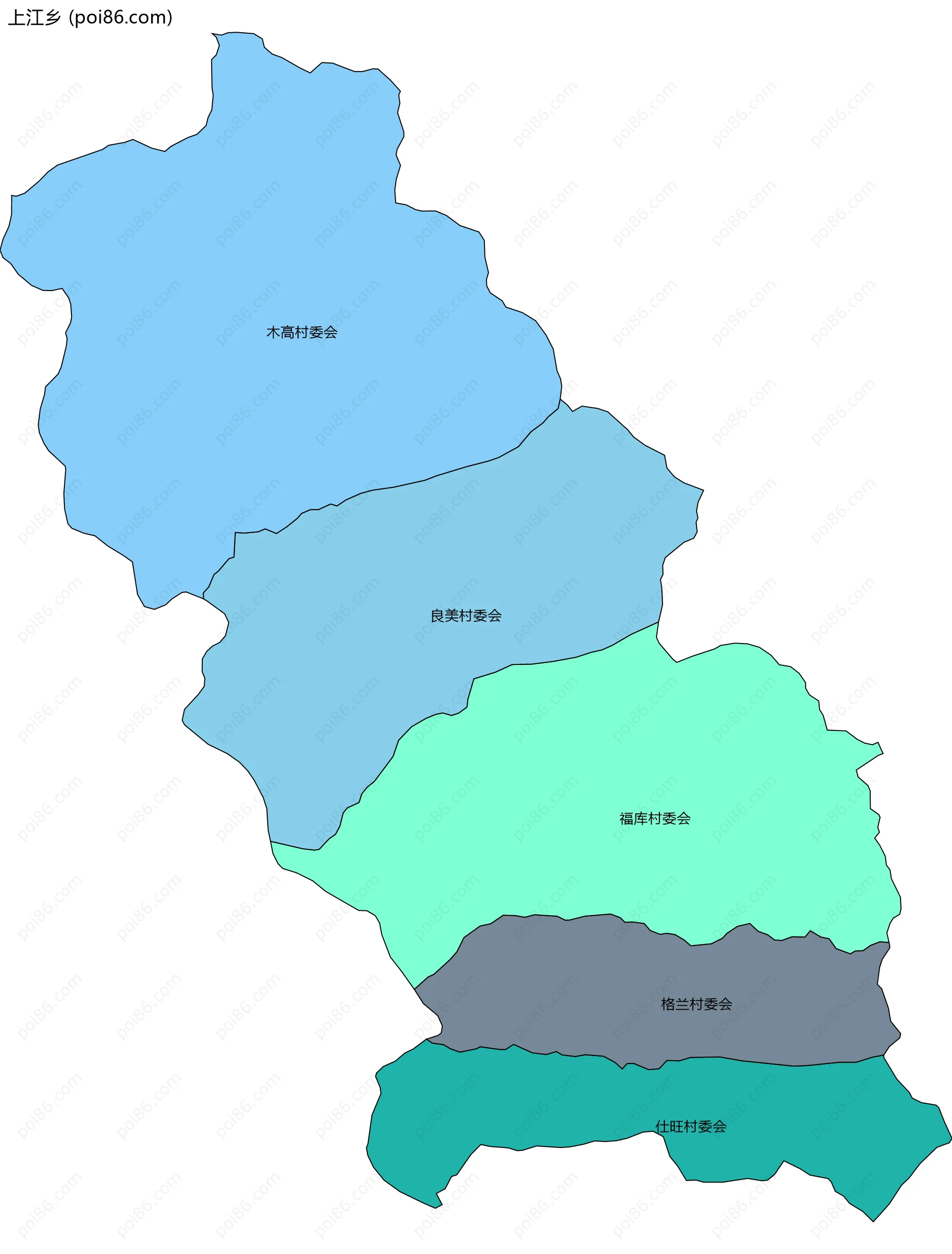 上江乡边界地图(五级行政区划)