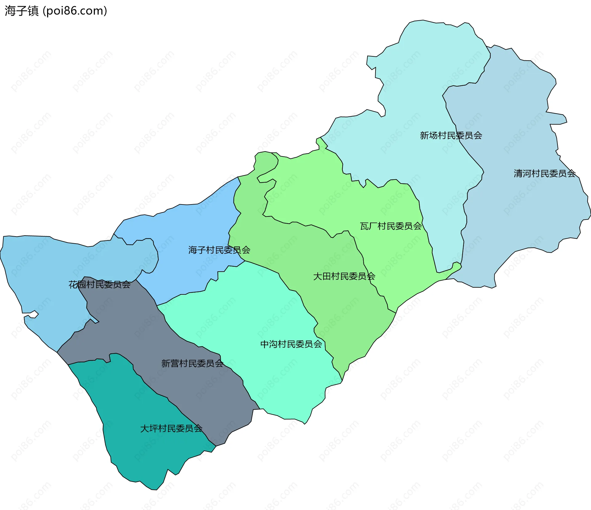海子镇边界地图(五级行政区划)