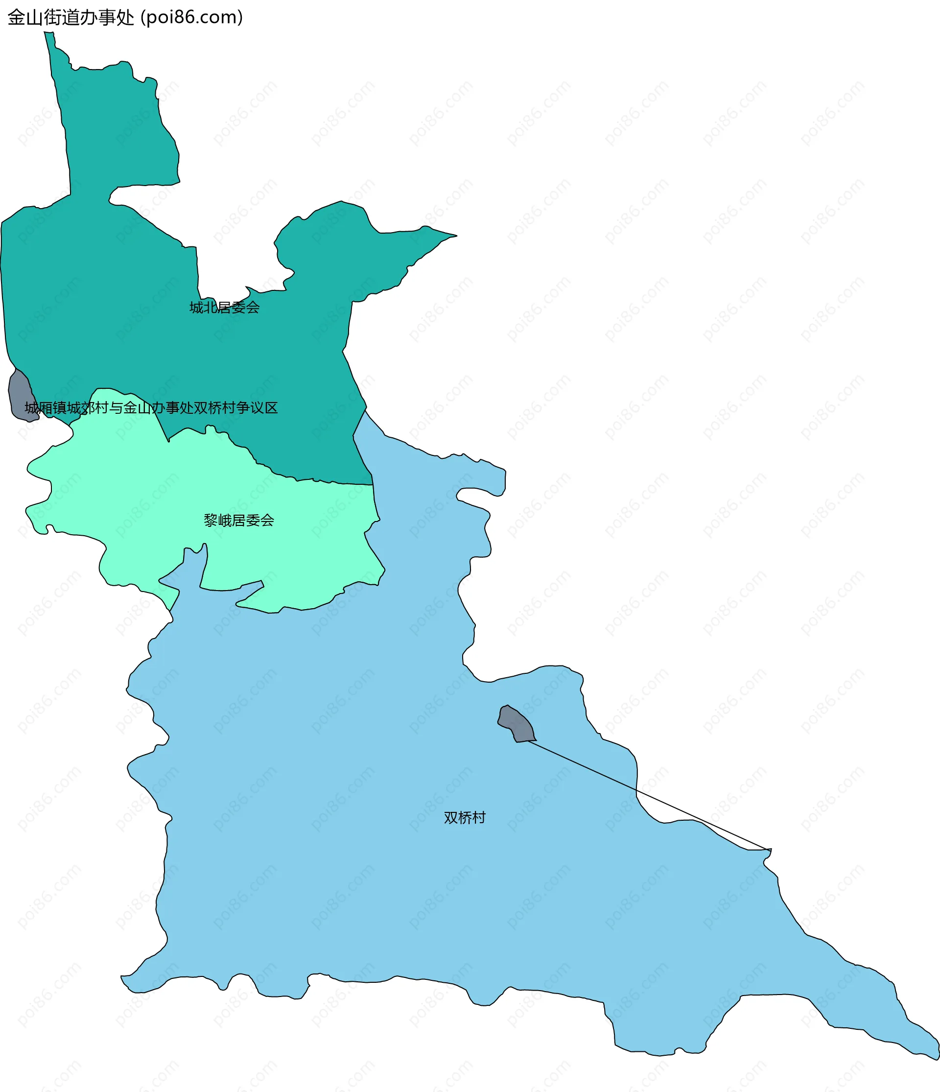 金山街道办事处边界地图(五级行政区划)