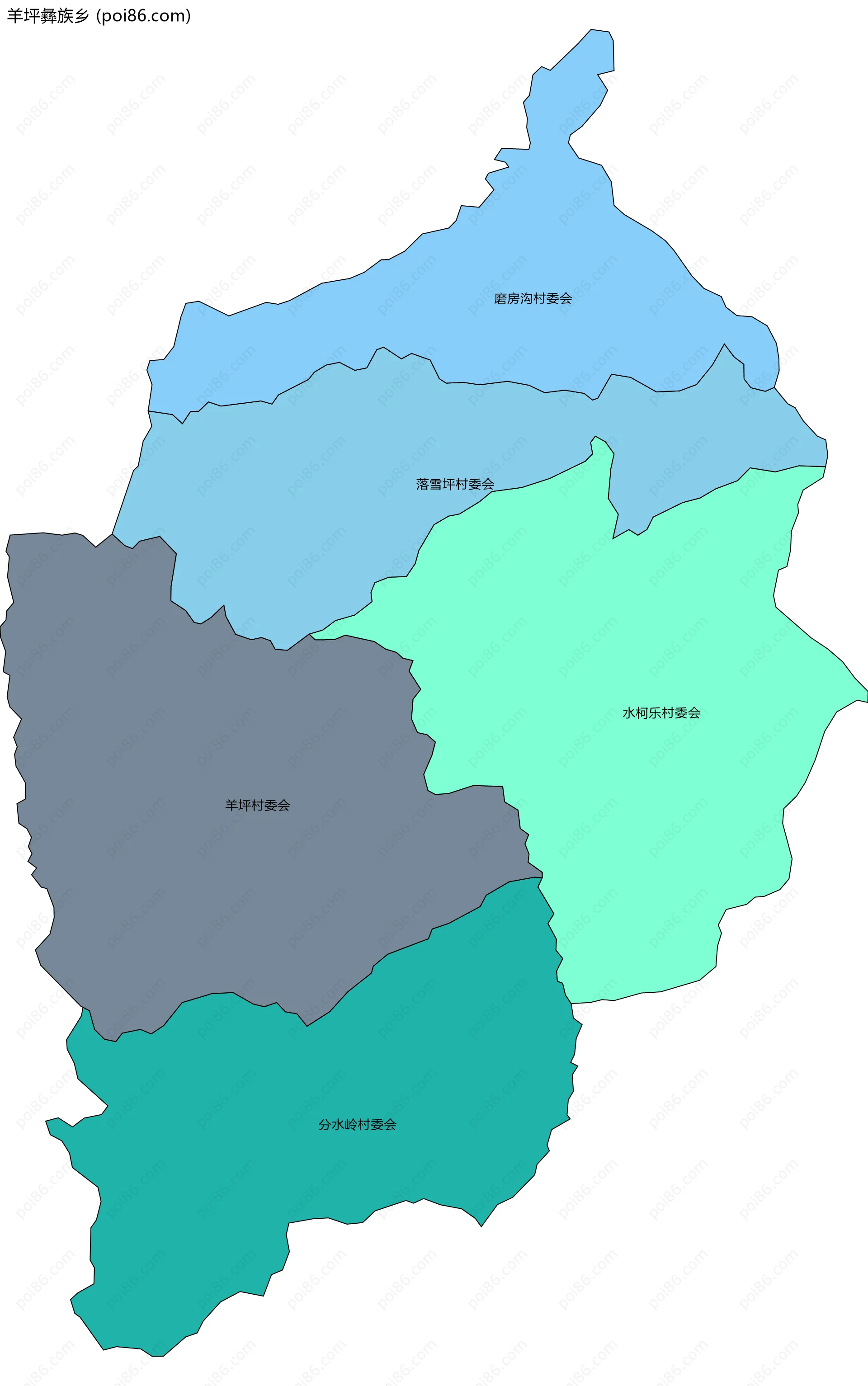 羊坪彝族乡边界地图(五级行政区划)