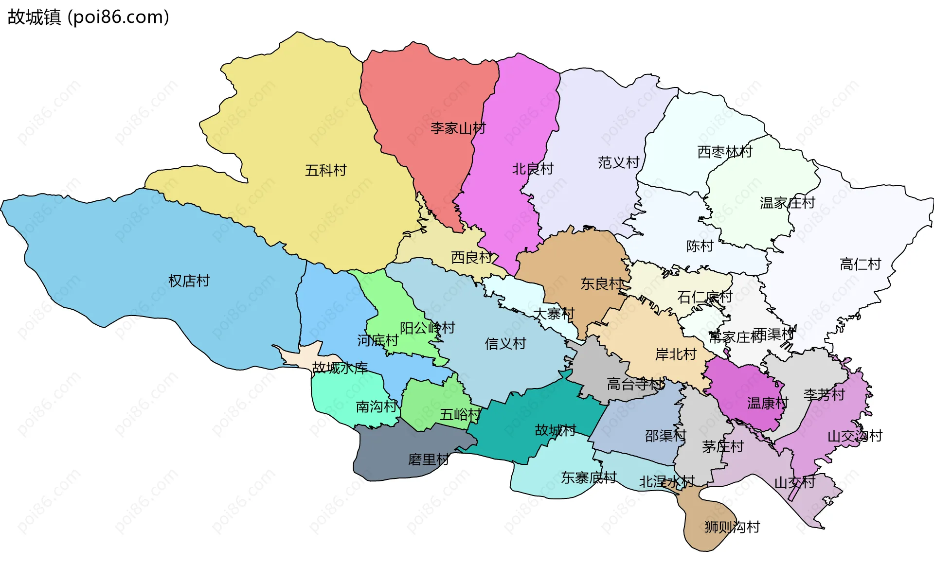 故城镇边界地图(五级行政区划)