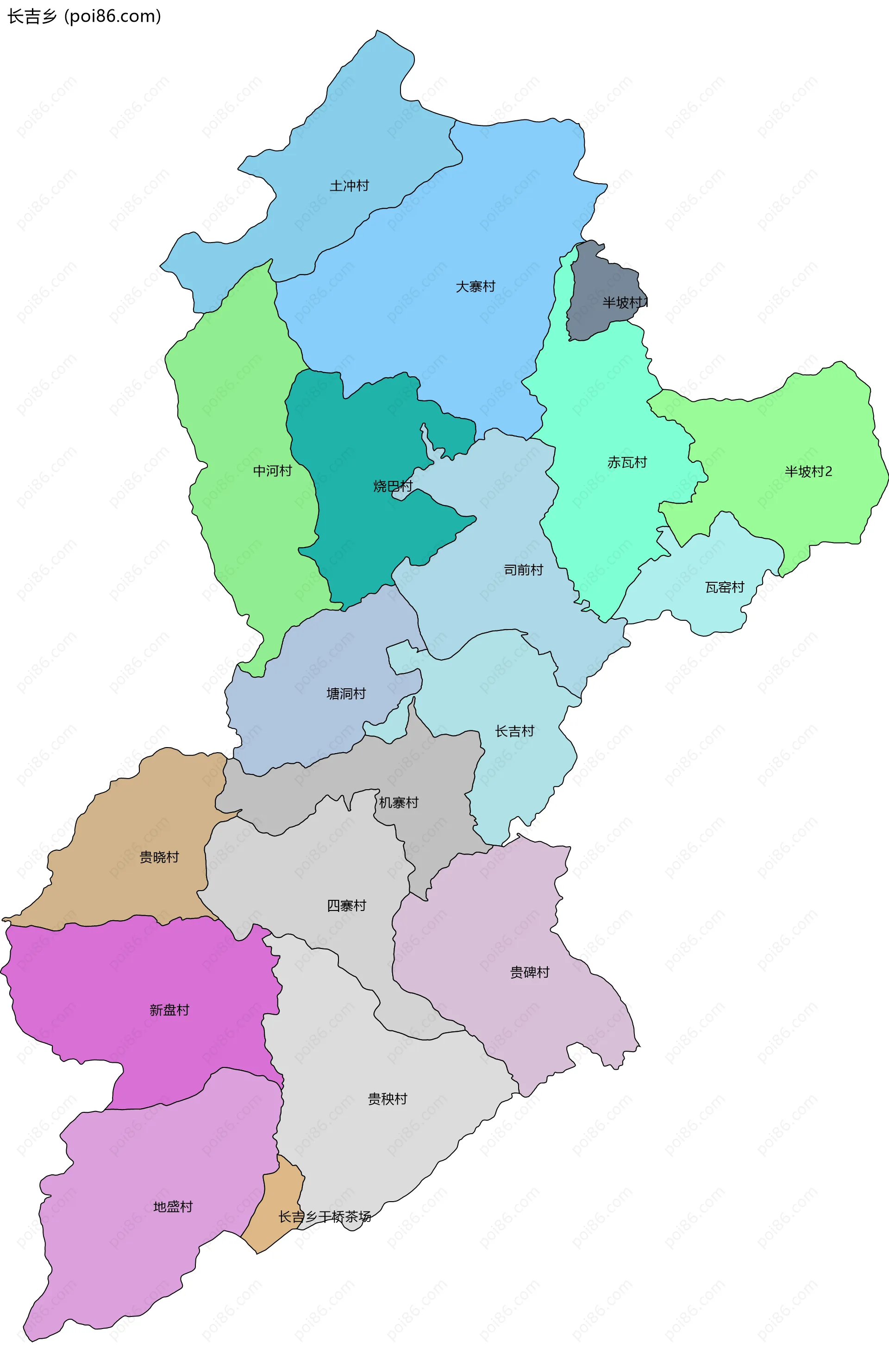 长吉乡边界地图(五级行政区划)