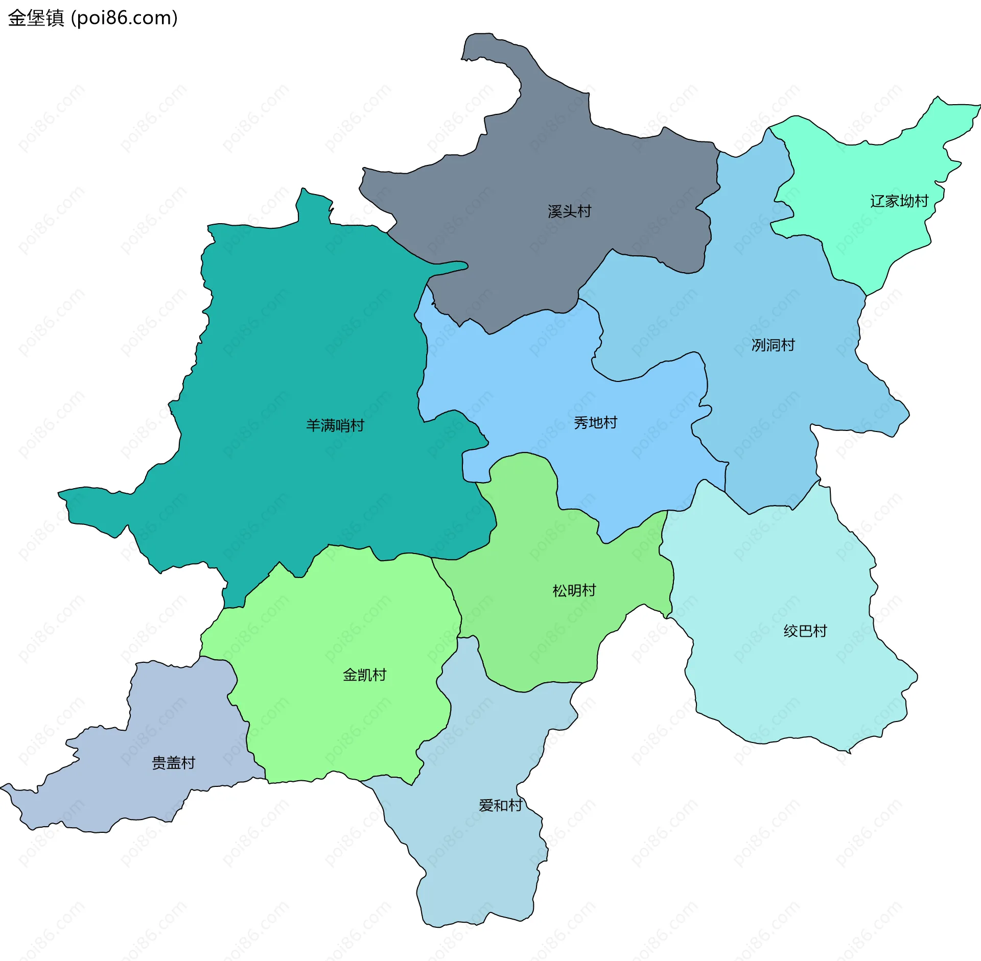 金堡镇边界地图(五级行政区划)