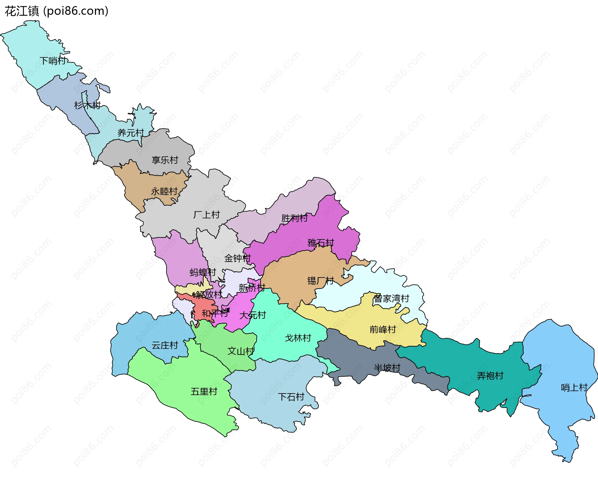 花江镇边界地图(五级行政区划)