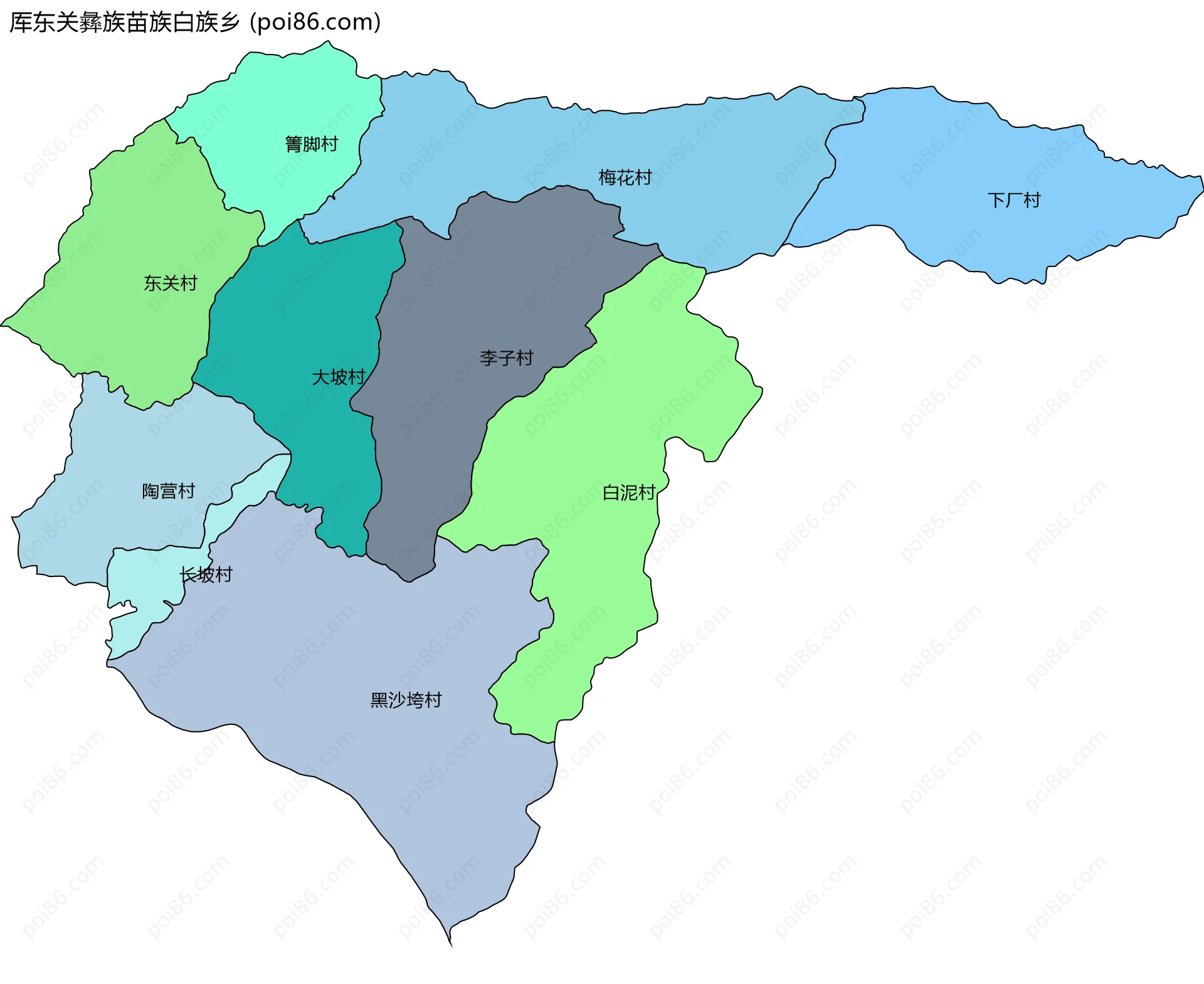 厍东关彝族苗族白族乡边界地图(五级行政区划)