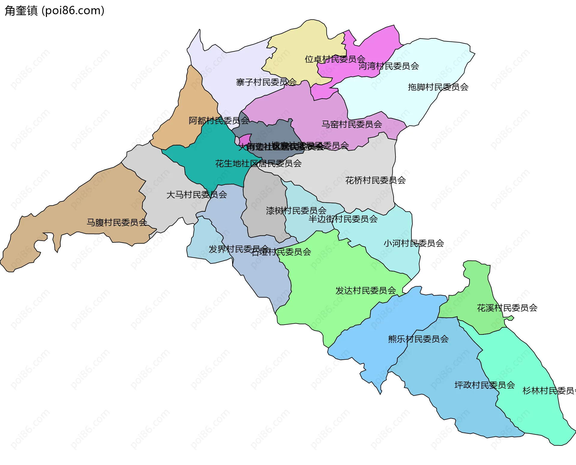 角奎镇边界地图(五级行政区划)