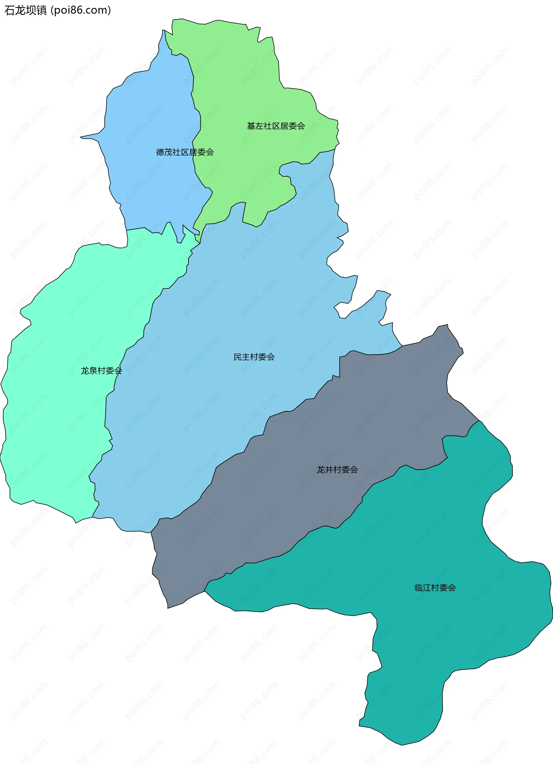 石龙坝镇边界地图(五级行政区划)