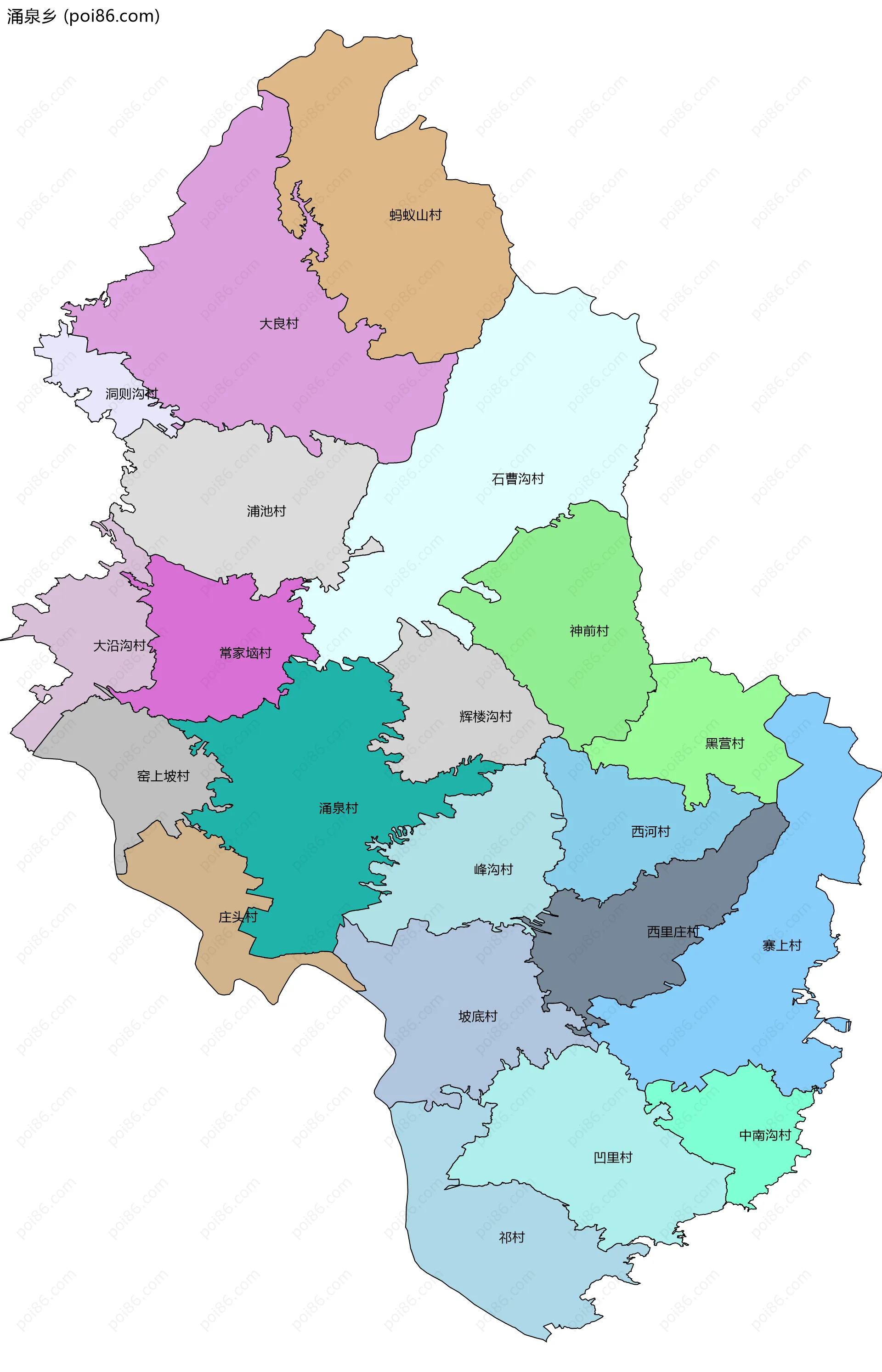 涌泉乡边界地图(五级行政区划)