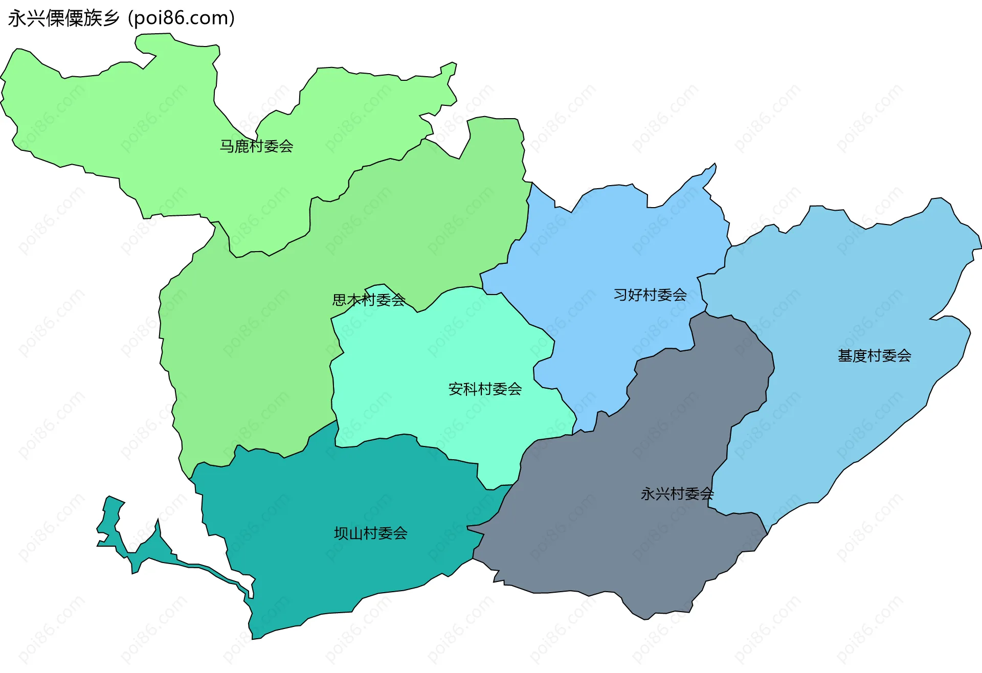 永兴傈僳族乡边界地图(五级行政区划)