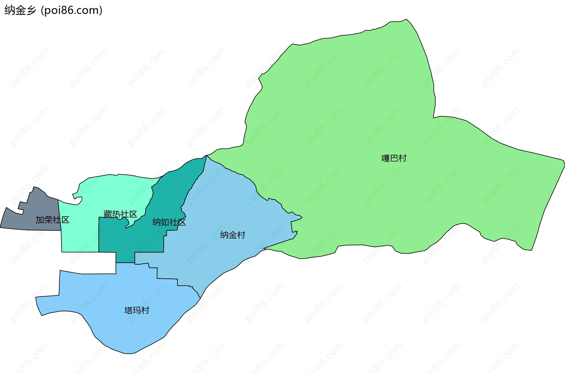 纳金乡边界地图(五级行政区划)