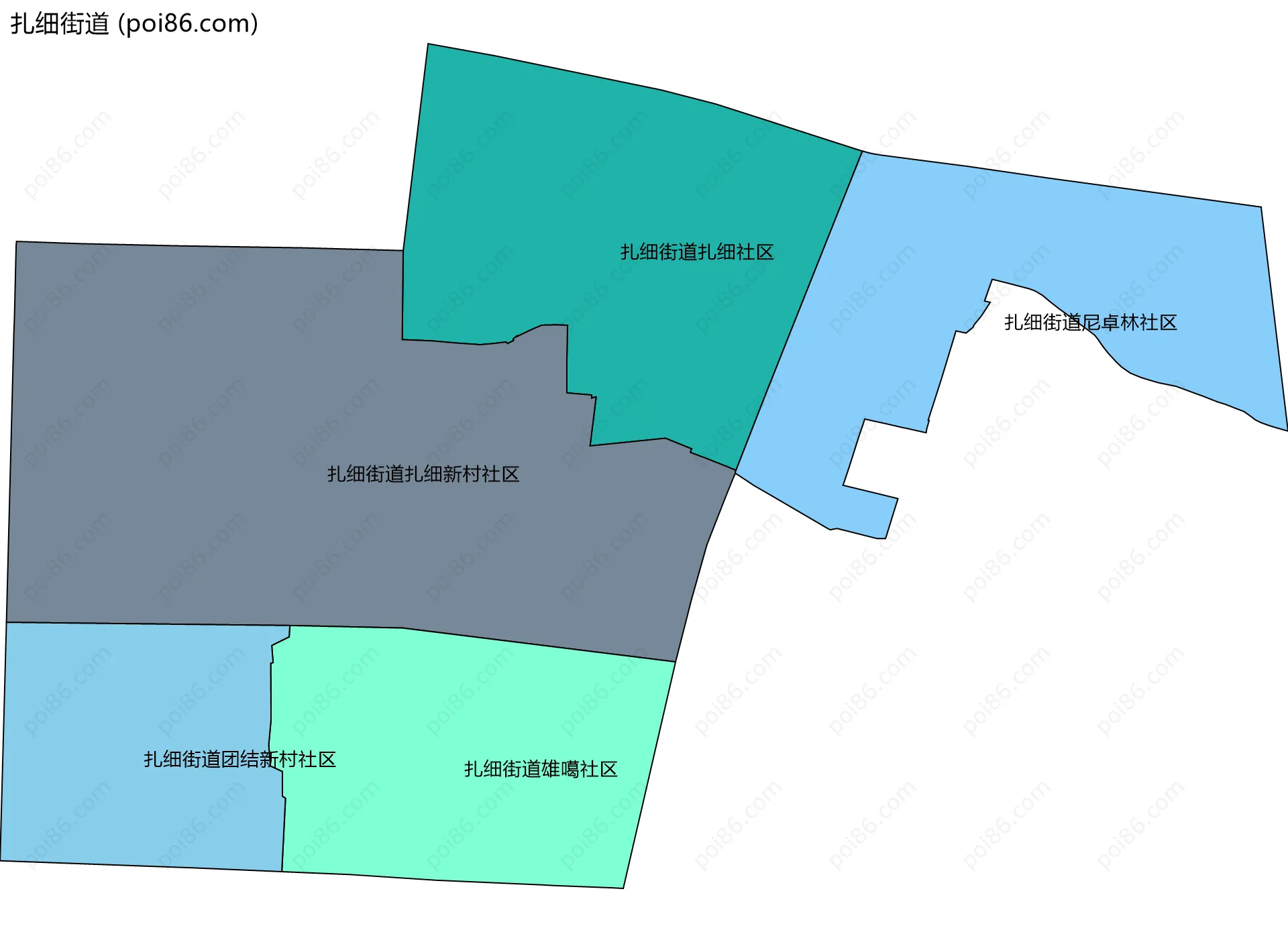 扎细街道边界地图(五级行政区划)