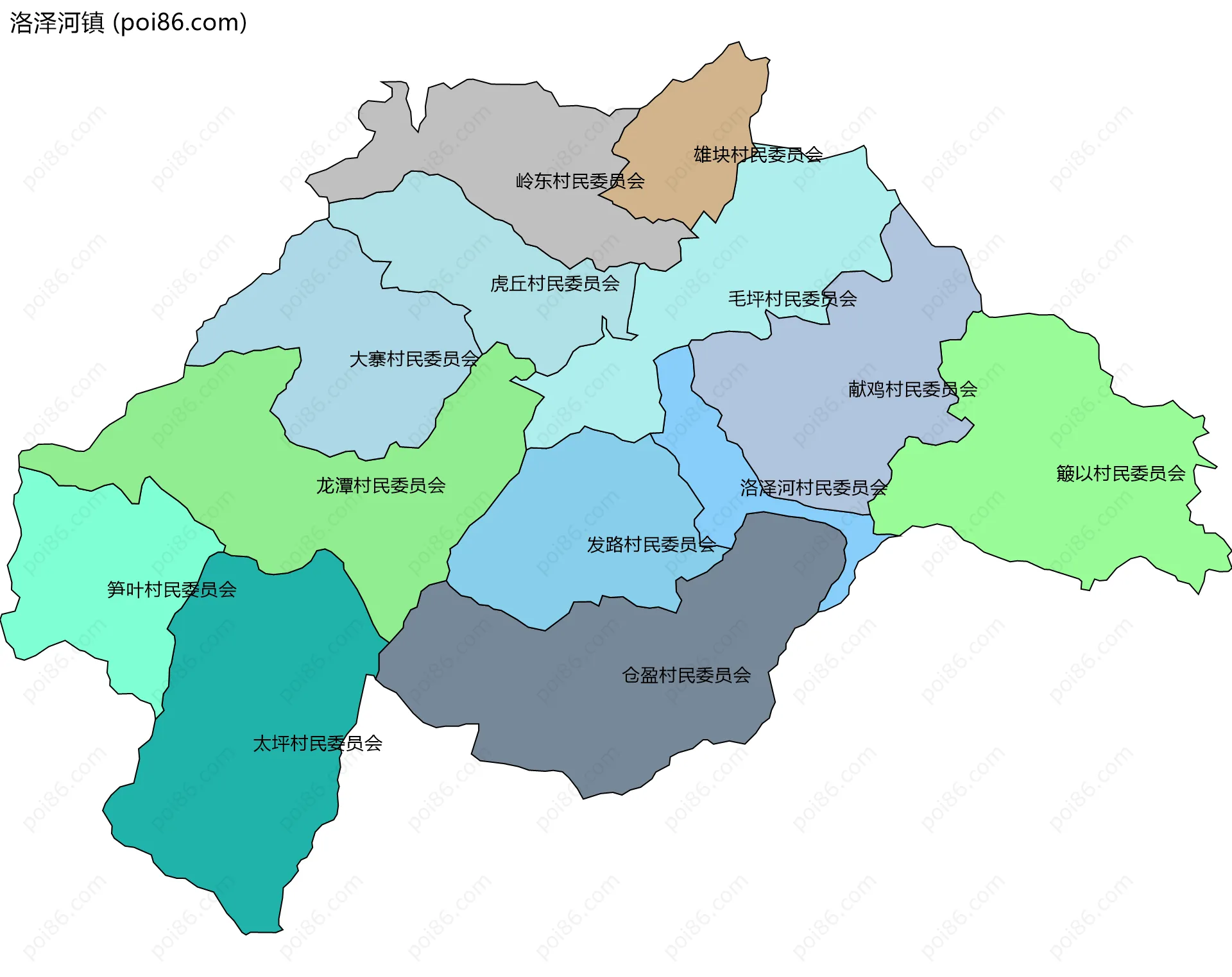 洛泽河镇边界地图(五级行政区划)