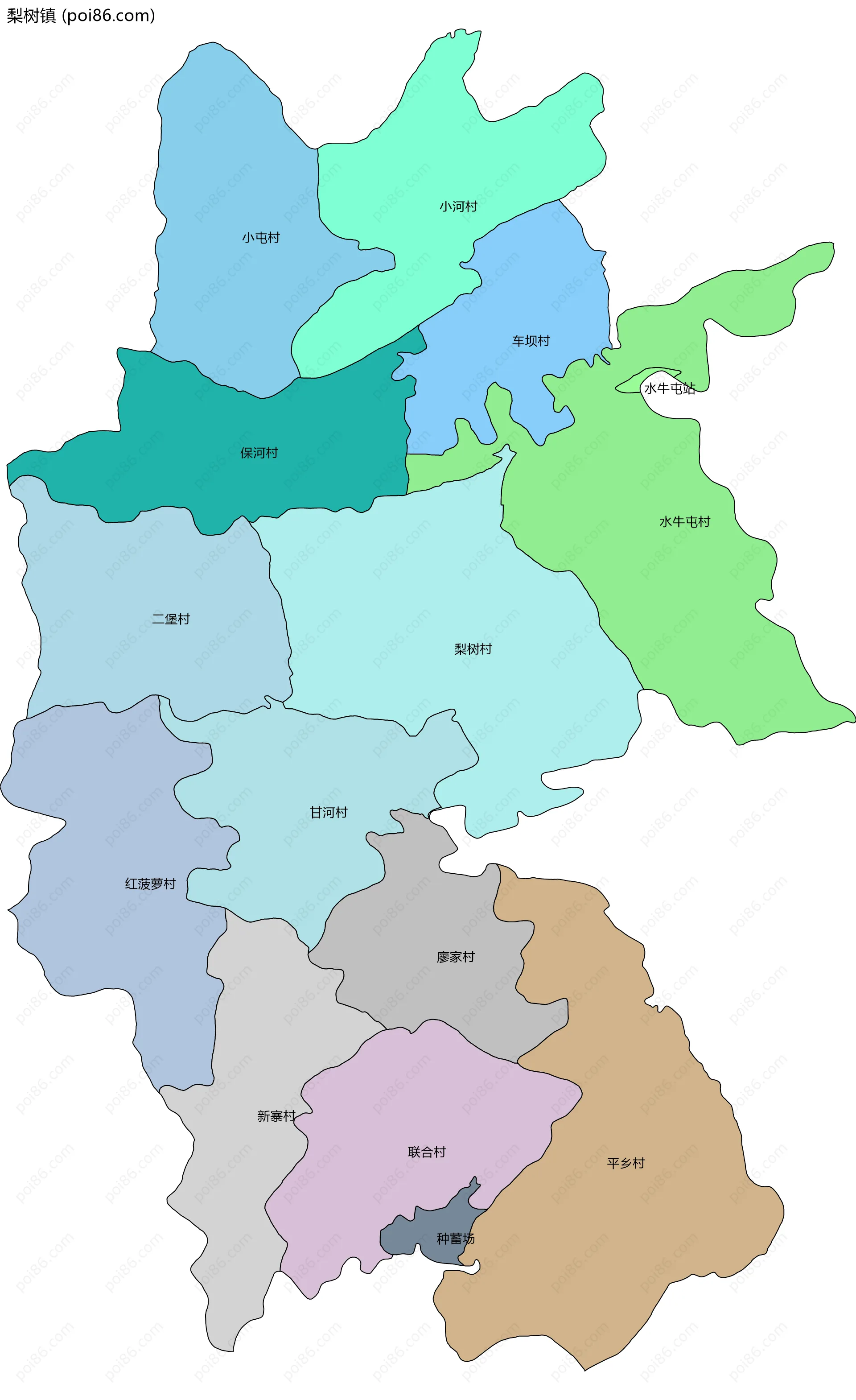 梨树镇边界地图(五级行政区划)