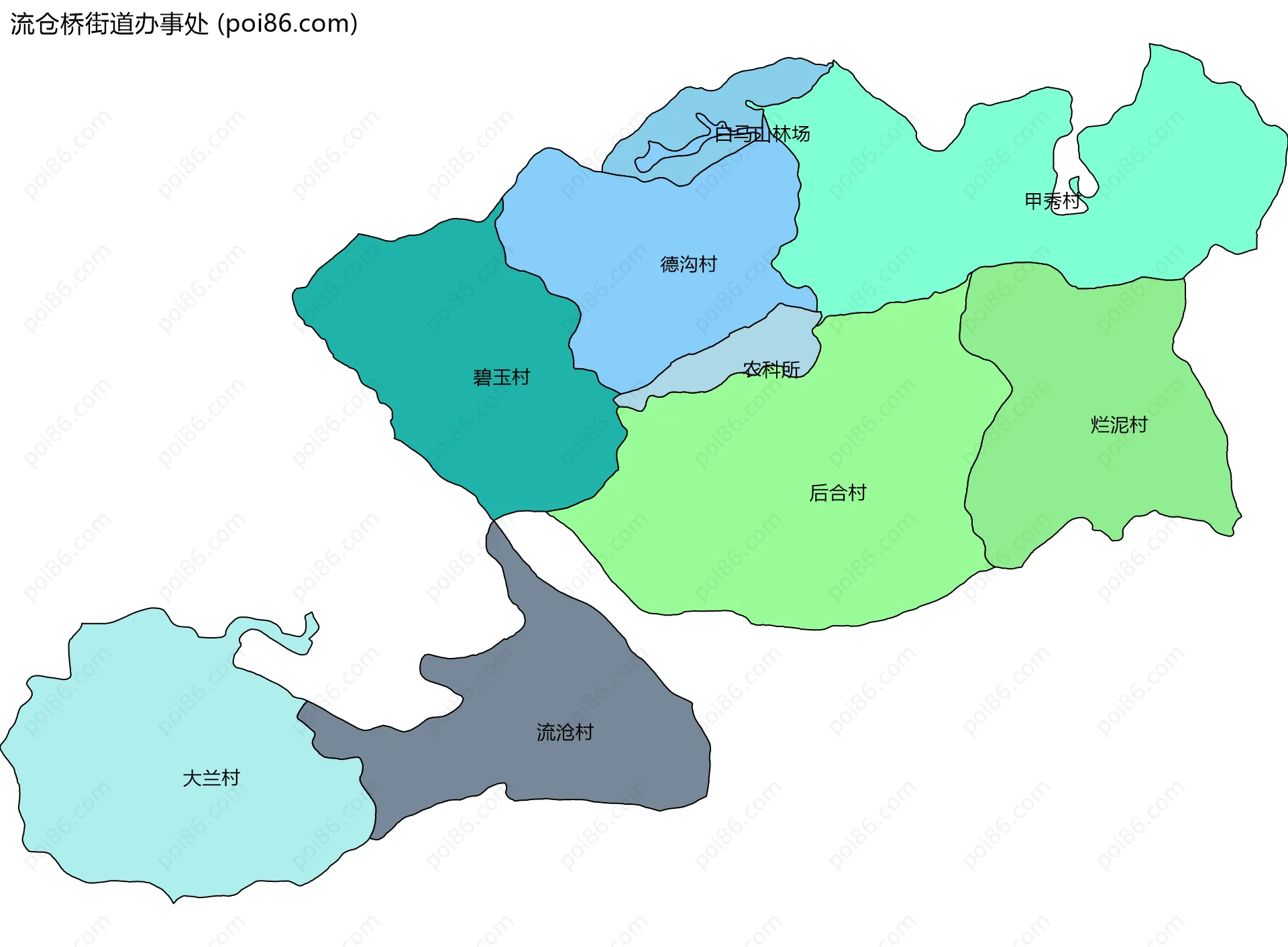 流仓桥街道办事处边界地图(五级行政区划)